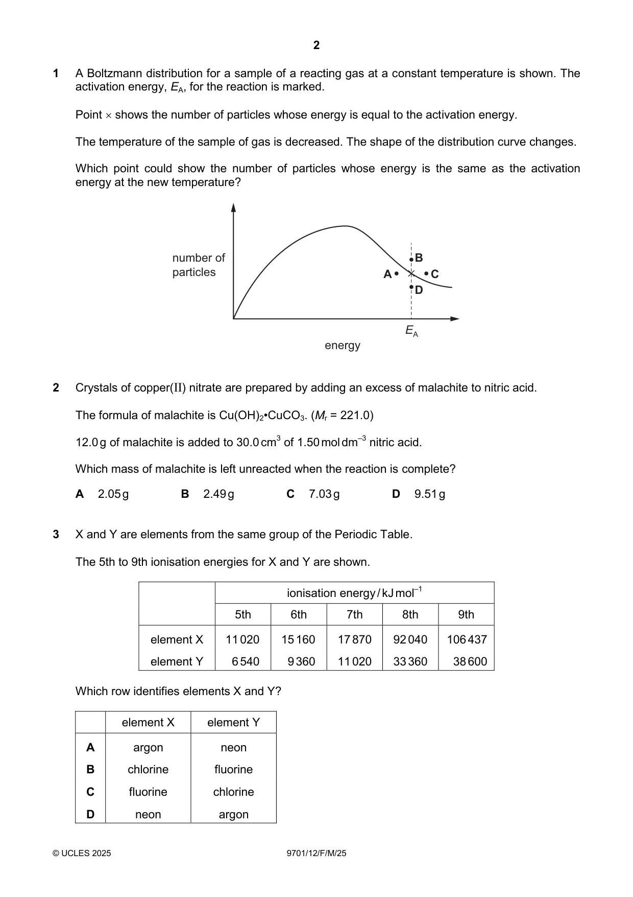 Cambridge A Level Chemistry 9701 2025 Feb/March Paper 1 · Variant 2 question paper, page 2 of 20
