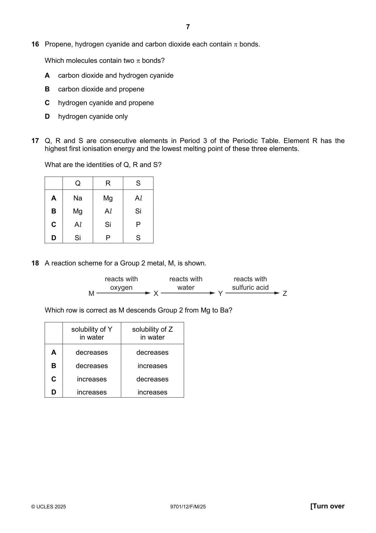 Cambridge A Level Chemistry 9701 2025 Feb/March Paper 1 · Variant 2 question paper, page 7 of 20