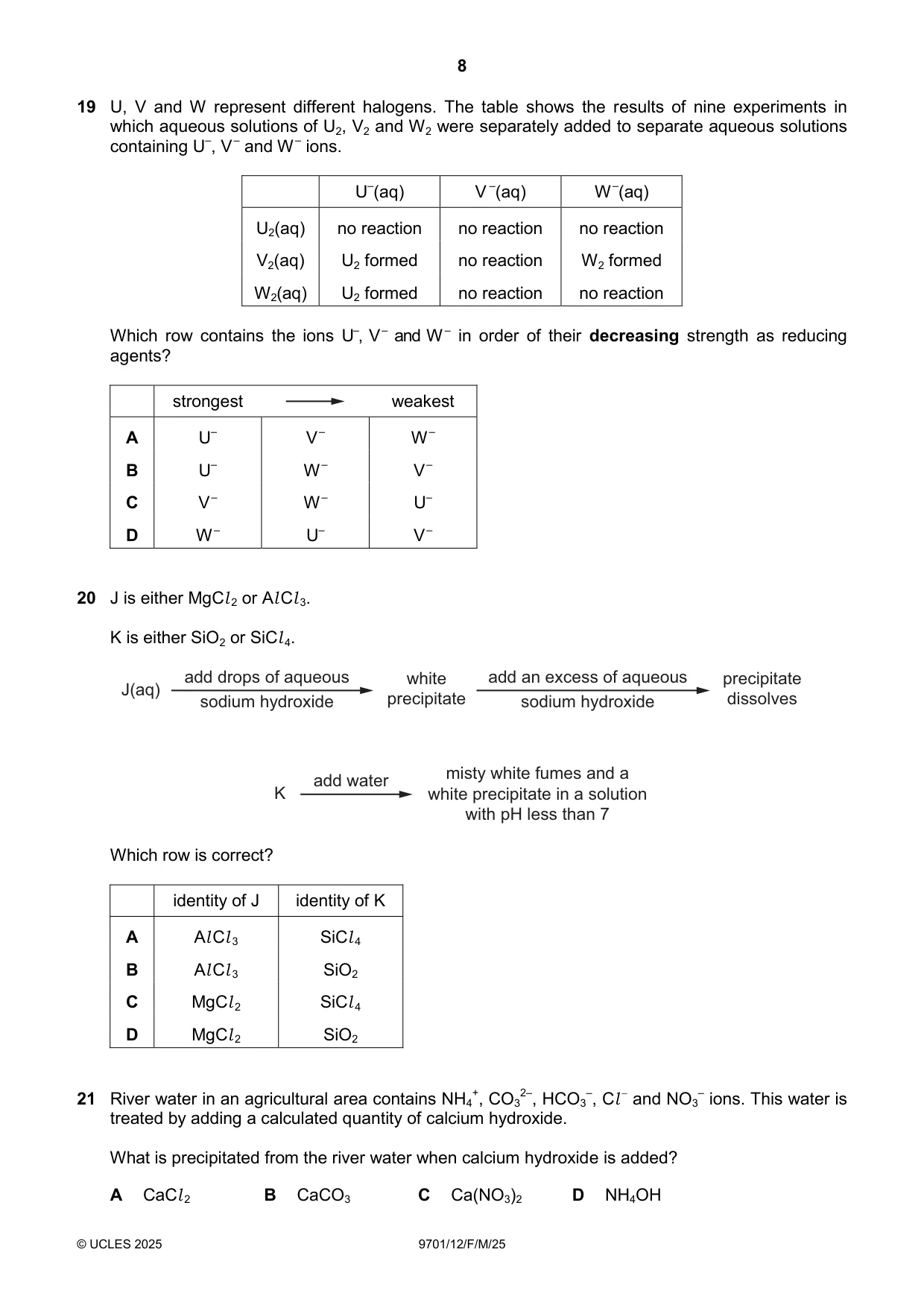 Cambridge A Level Chemistry 9701 2025 Feb/March Paper 1 · Variant 2 question paper, page 8 of 20