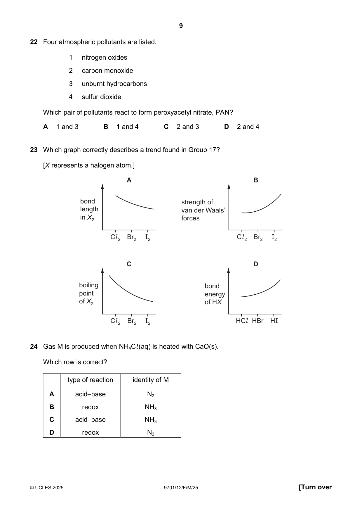 Cambridge A Level Chemistry 9701 2025 Feb/March Paper 1 · Variant 2 question paper, page 9 of 20