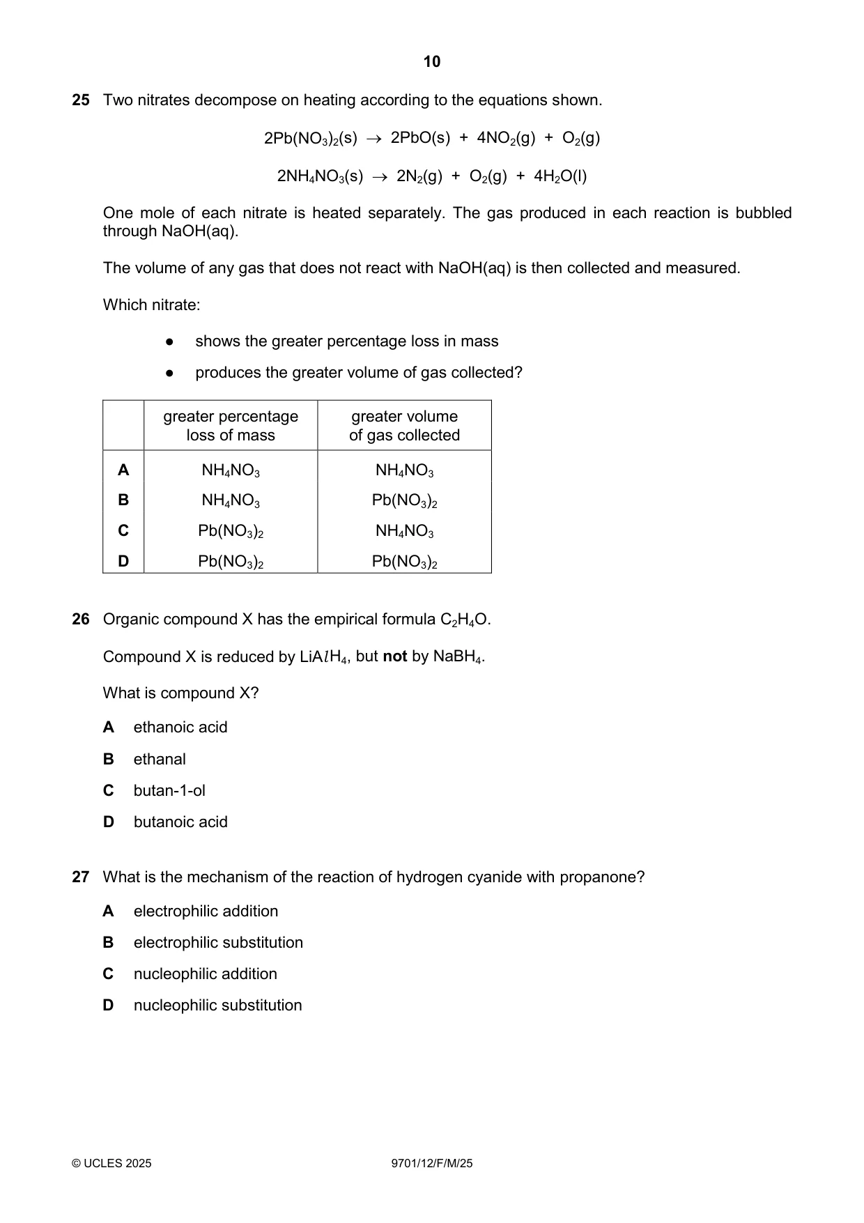 Cambridge A Level Chemistry 9701 2025 Feb/March Paper 1 · Variant 2 question paper, page 10 of 20