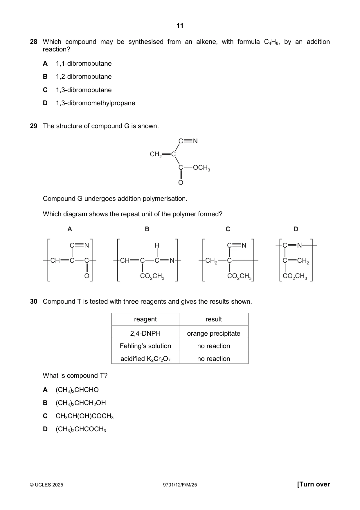 Cambridge A Level Chemistry 9701 2025 Feb/March Paper 1 · Variant 2 question paper, page 11 of 20