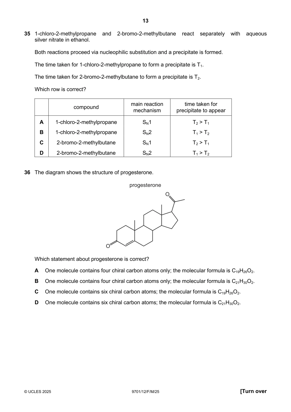 Cambridge A Level Chemistry 9701 2025 Feb/March Paper 1 · Variant 2 question paper, page 13 of 20