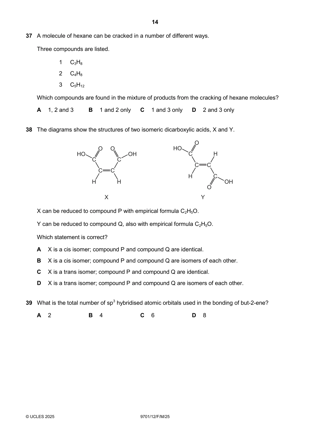 Cambridge A Level Chemistry 9701 2025 Feb/March Paper 1 · Variant 2 question paper, page 14 of 20