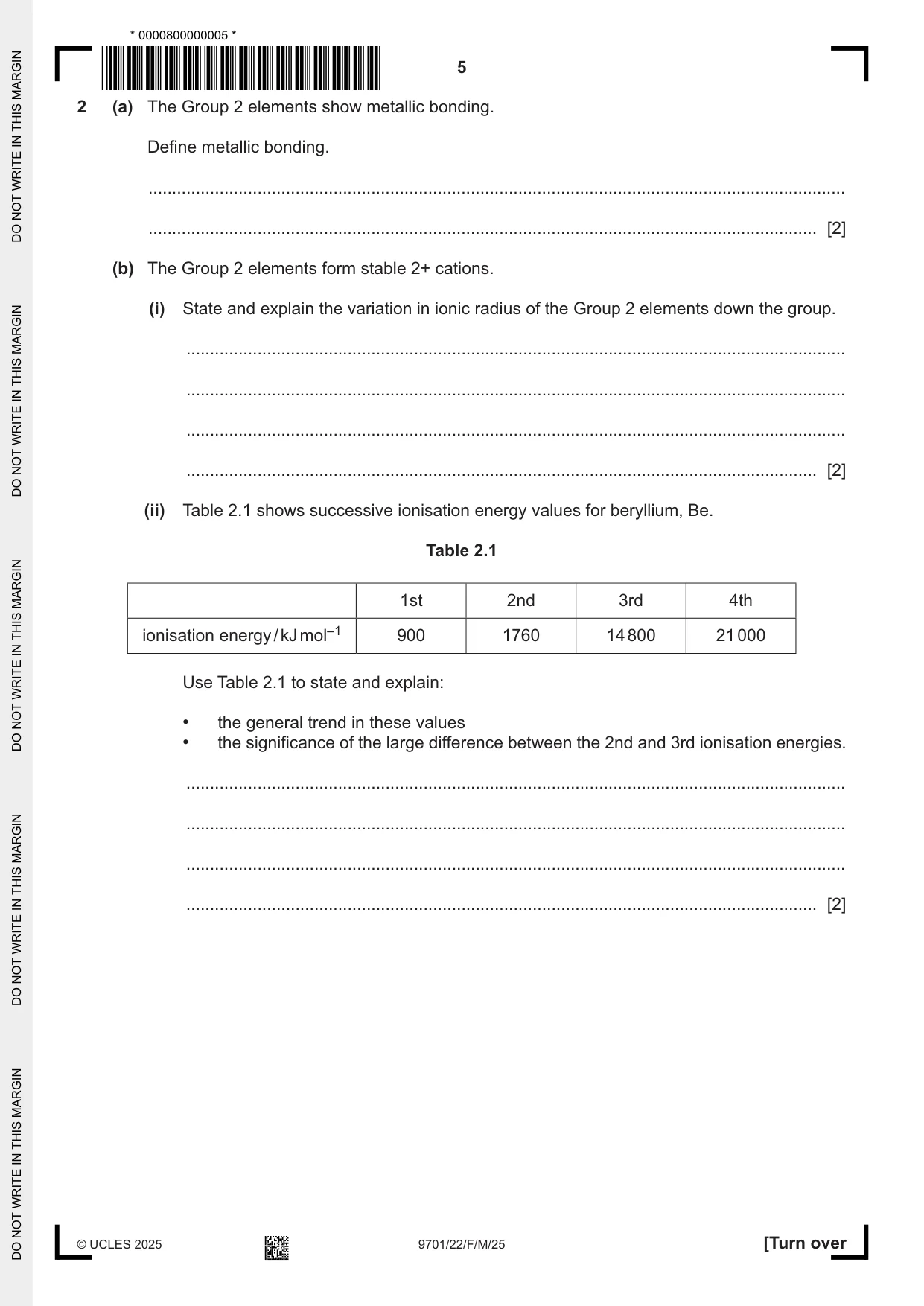 Cambridge A Level Chemistry 9701 2025 Feb/March Paper 2 · Variant 2 question paper, page 5 of 12