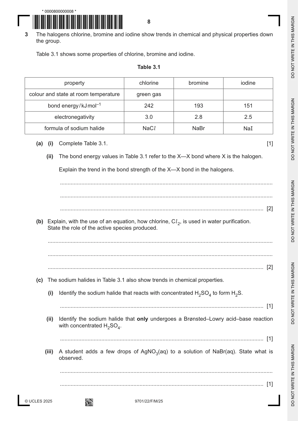 Cambridge A Level Chemistry 9701 2025 Feb/March Paper 2 · Variant 2 question paper, page 8 of 12