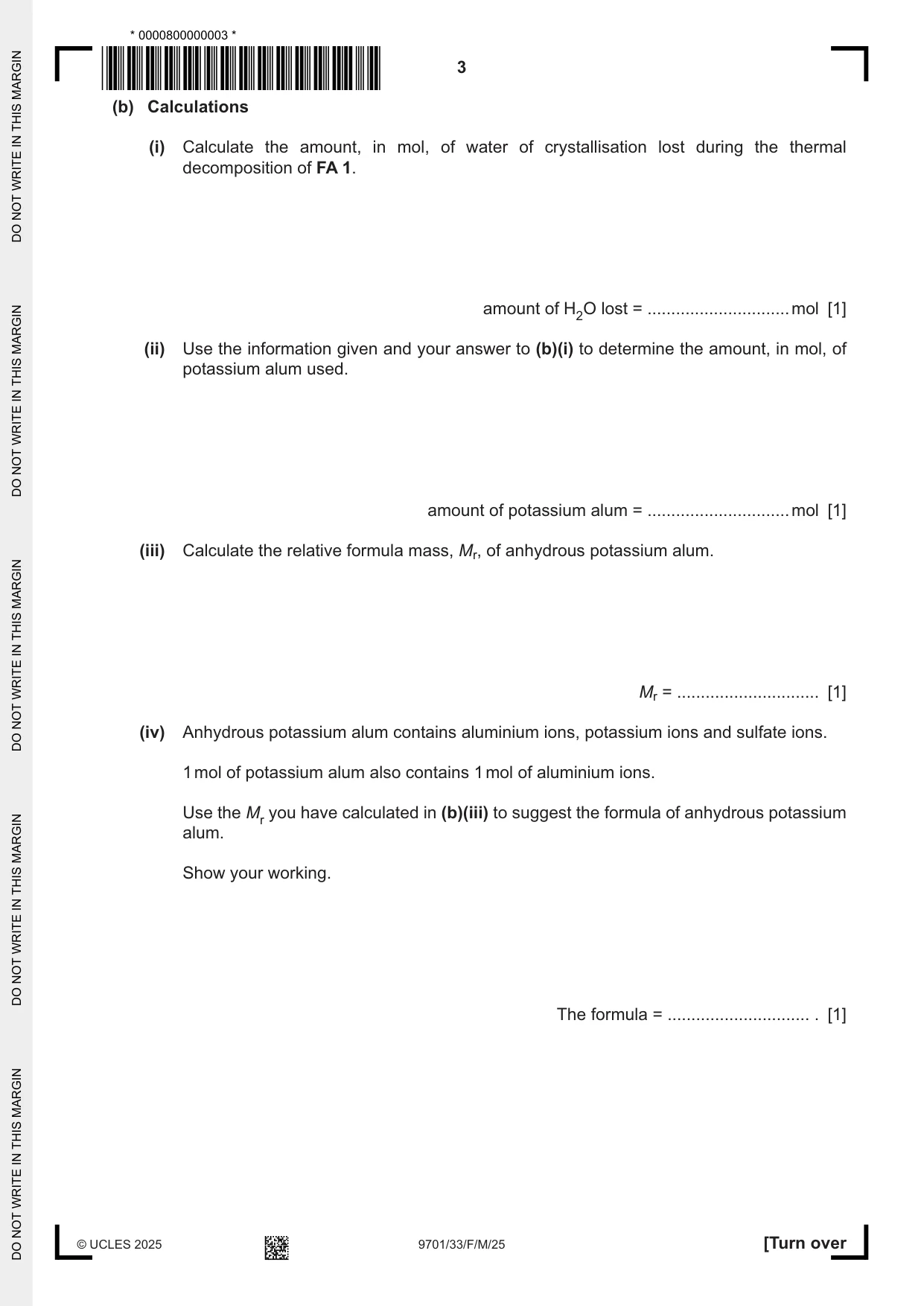 Cambridge A Level Chemistry 9701 2025 Feb/March Paper 3 · Variant 3 question paper, page 3 of 12