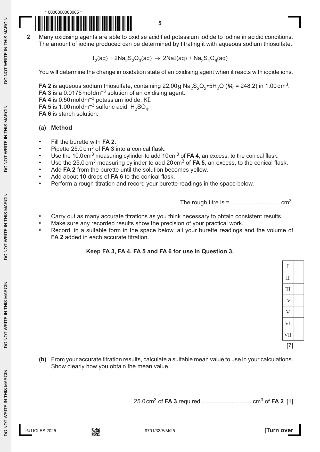 Cambridge A Level Chemistry 9701 2025 Feb/March Paper 3 · Variant 3 question paper, page 5 of 12