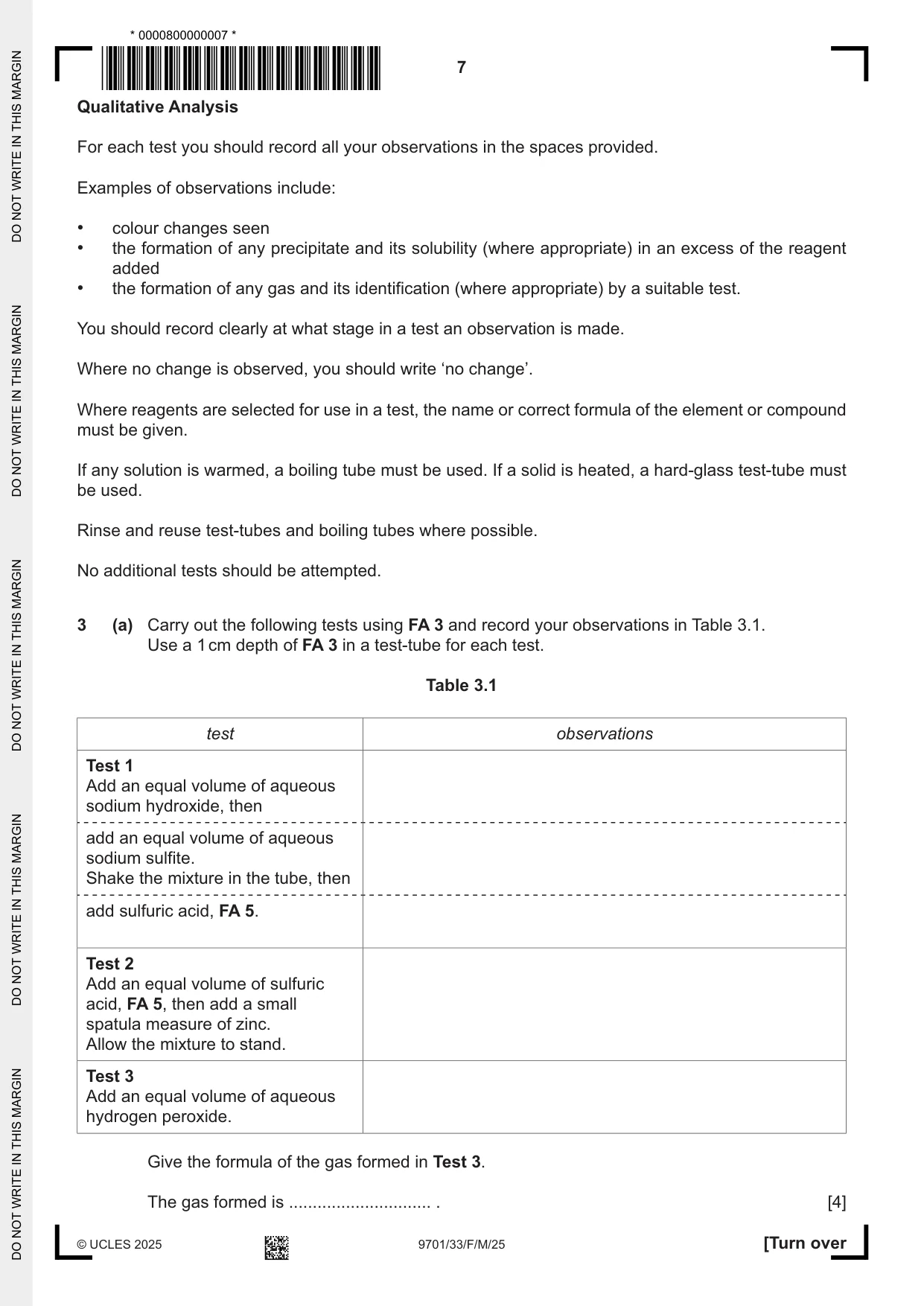 Cambridge A Level Chemistry 9701 2025 Feb/March Paper 3 · Variant 3 question paper, page 7 of 12
