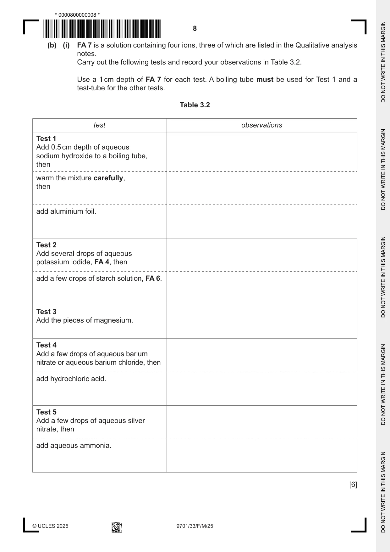 Cambridge A Level Chemistry 9701 2025 Feb/March Paper 3 · Variant 3 question paper, page 8 of 12
