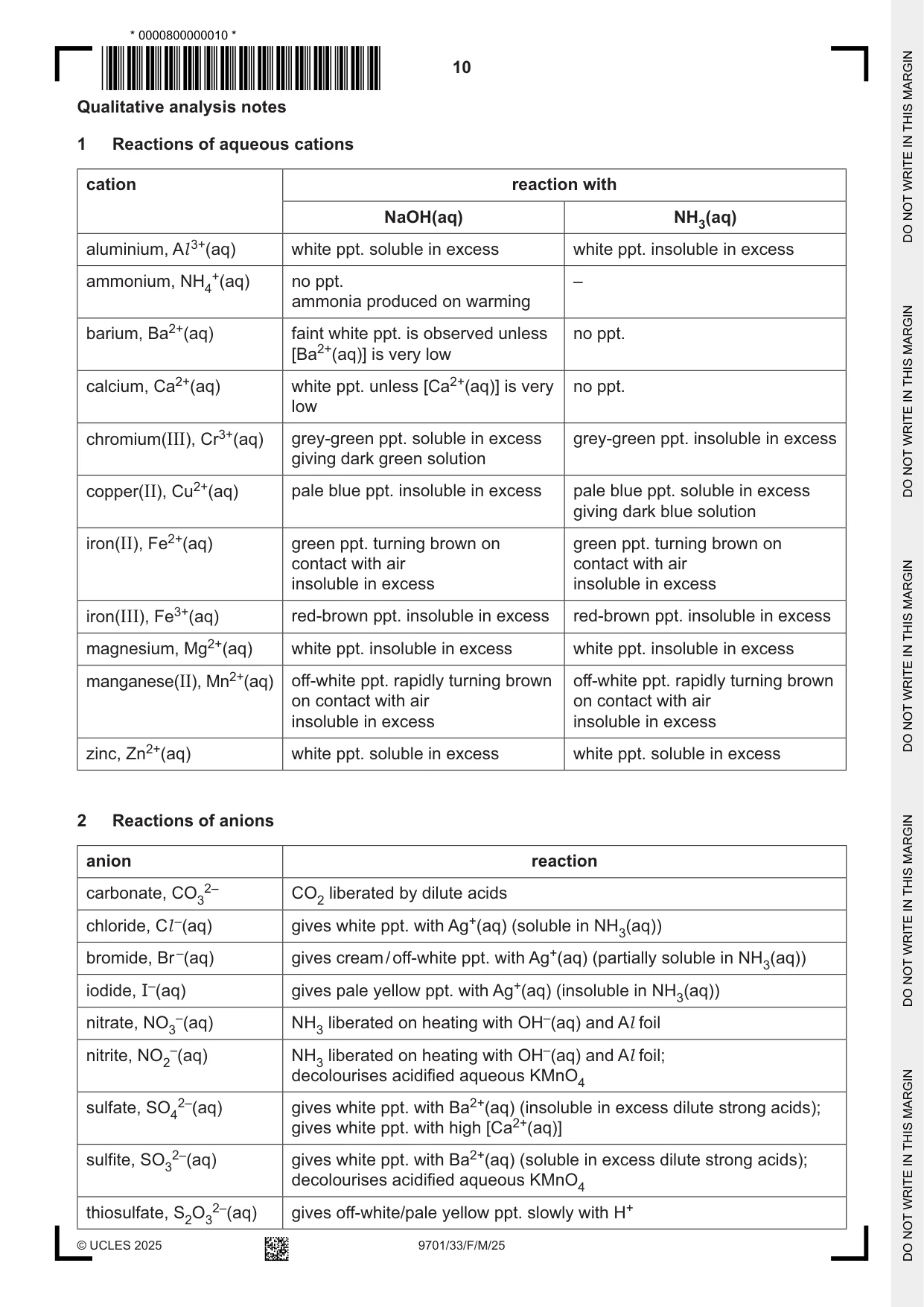 Cambridge A Level Chemistry 9701 2025 Feb/March Paper 3 · Variant 3 question paper, page 10 of 12