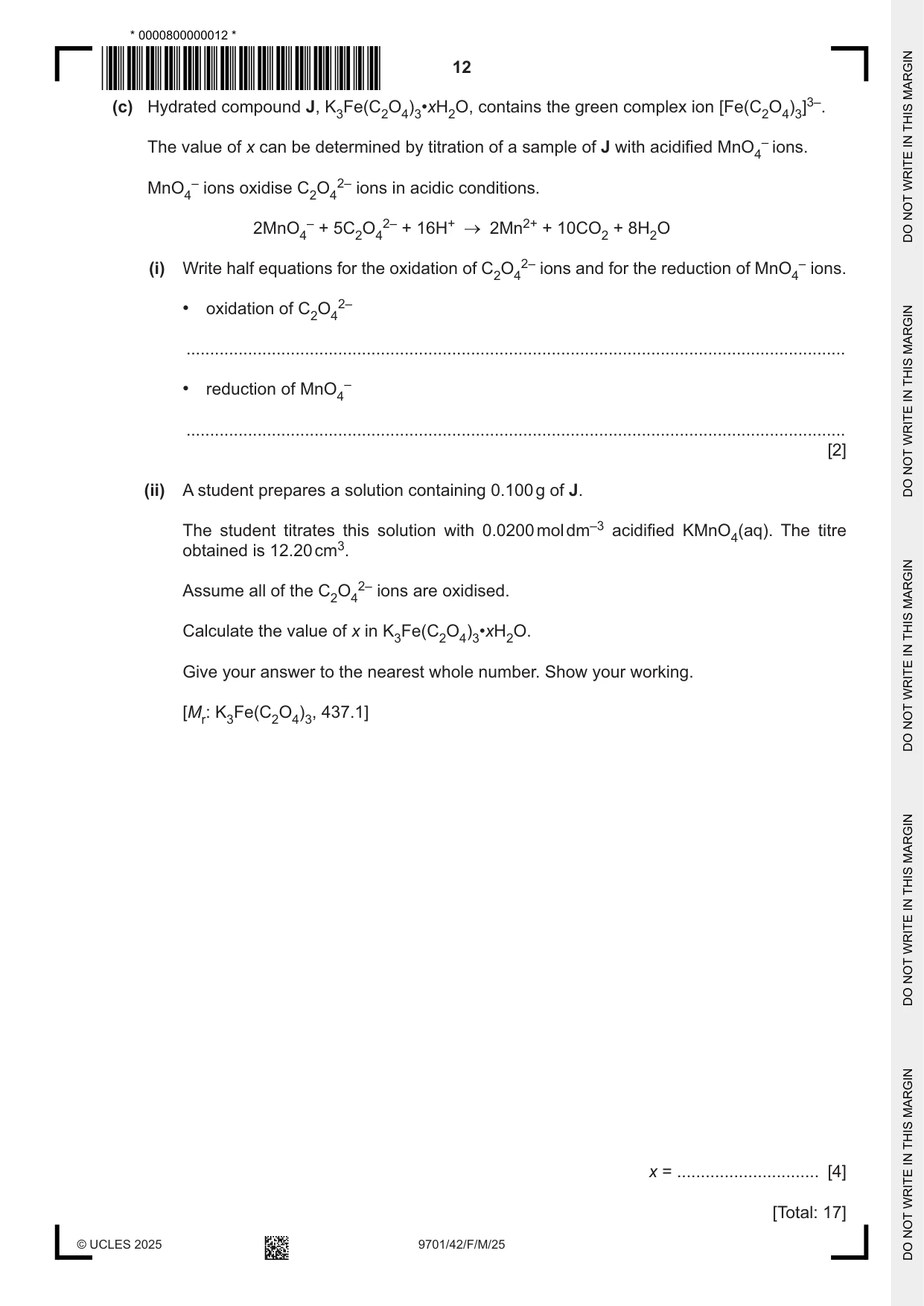 Cambridge A Level Chemistry 9701 2025 Feb/March Paper 4 · Variant 2 question paper, page 12 of 28