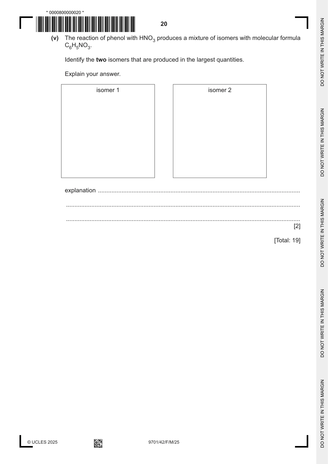 Cambridge A Level Chemistry 9701 2025 Feb/March Paper 4 · Variant 2 question paper, page 20 of 28