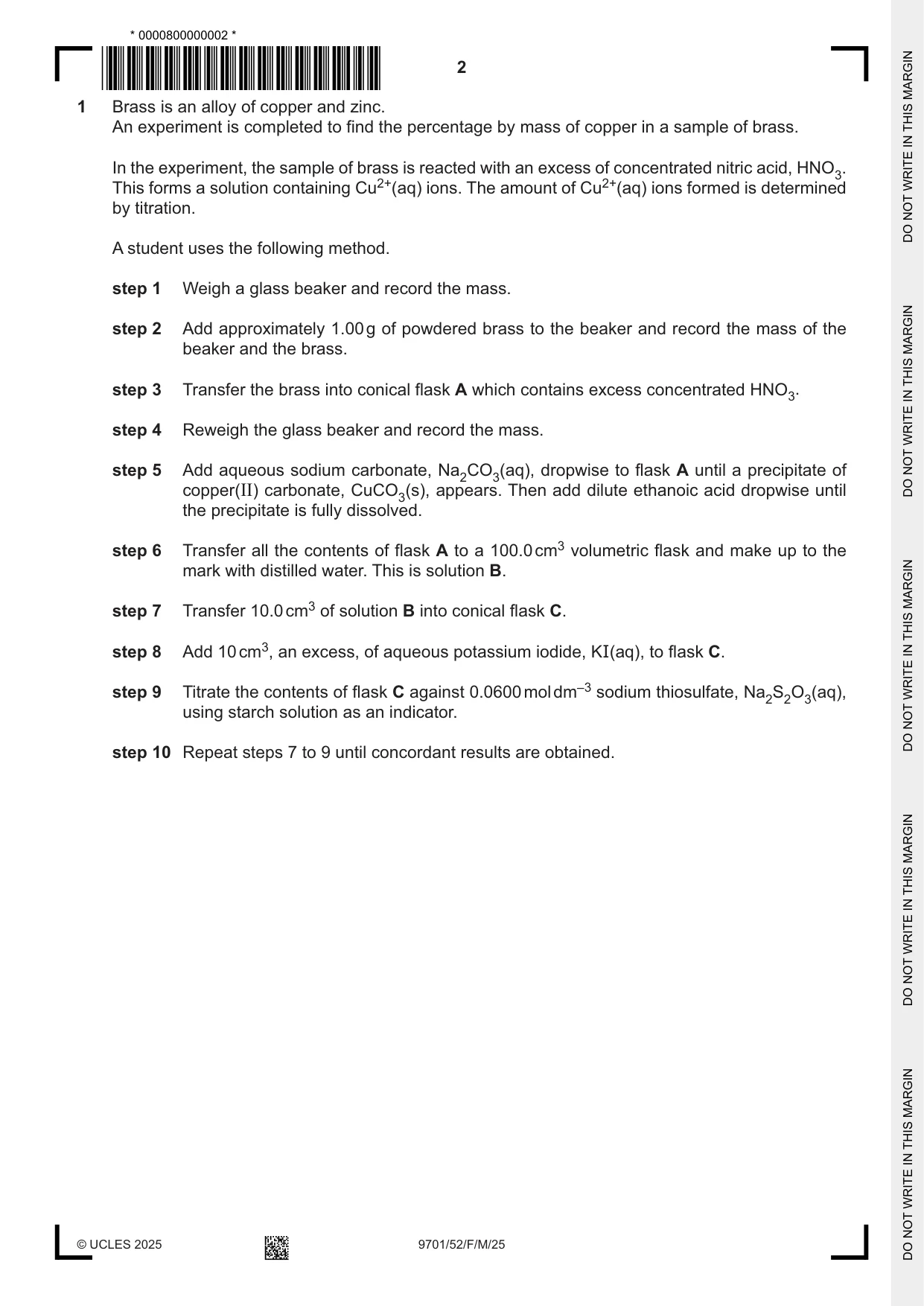 Cambridge A Level Chemistry 9701 2025 Feb/March Paper 5 · Variant 2 question paper, page 2 of 16