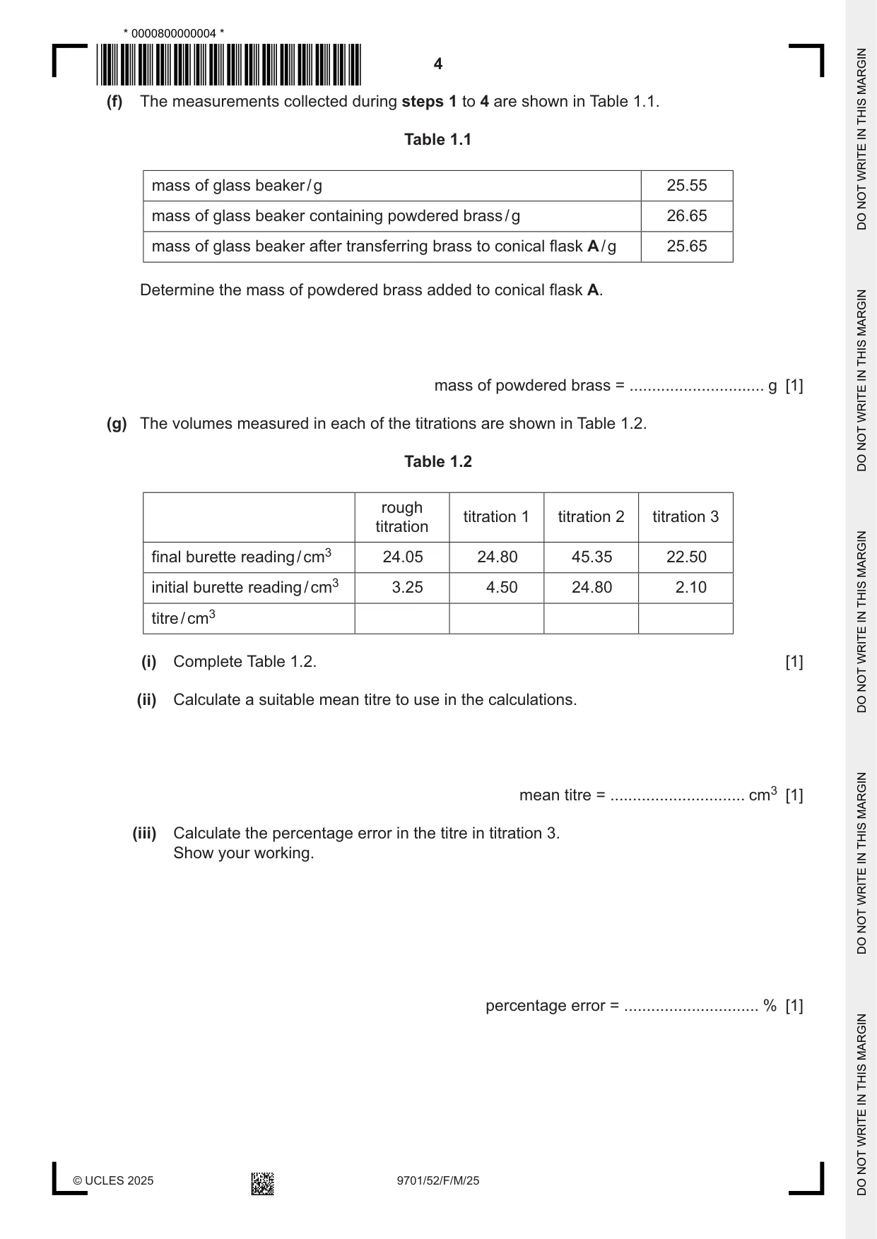 Cambridge A Level Chemistry 9701 2025 Feb/March Paper 5 · Variant 2 question paper, page 4 of 16