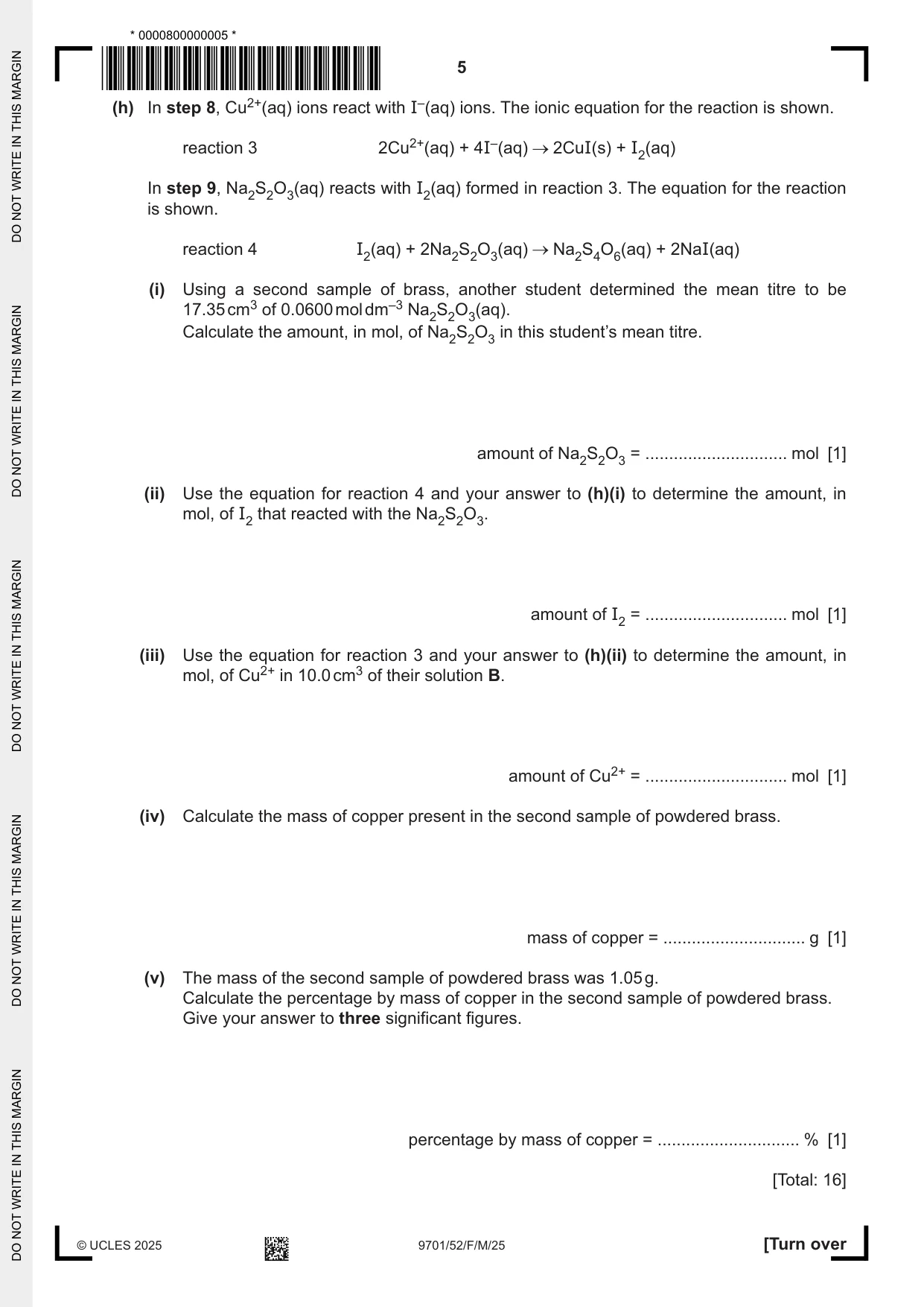 Cambridge A Level Chemistry 9701 2025 Feb/March Paper 5 · Variant 2 question paper, page 5 of 16