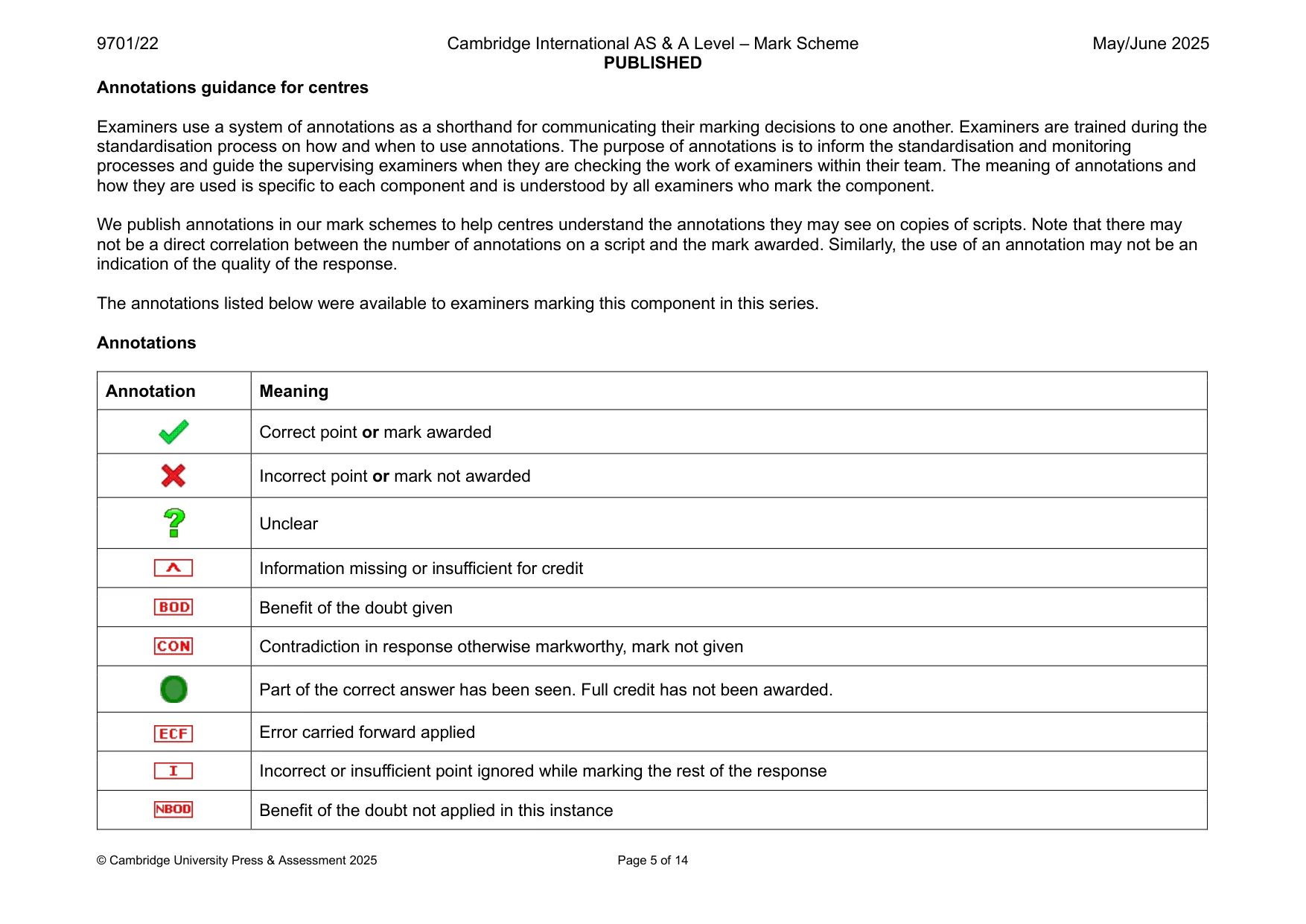 Mark scheme, page 5 of 14