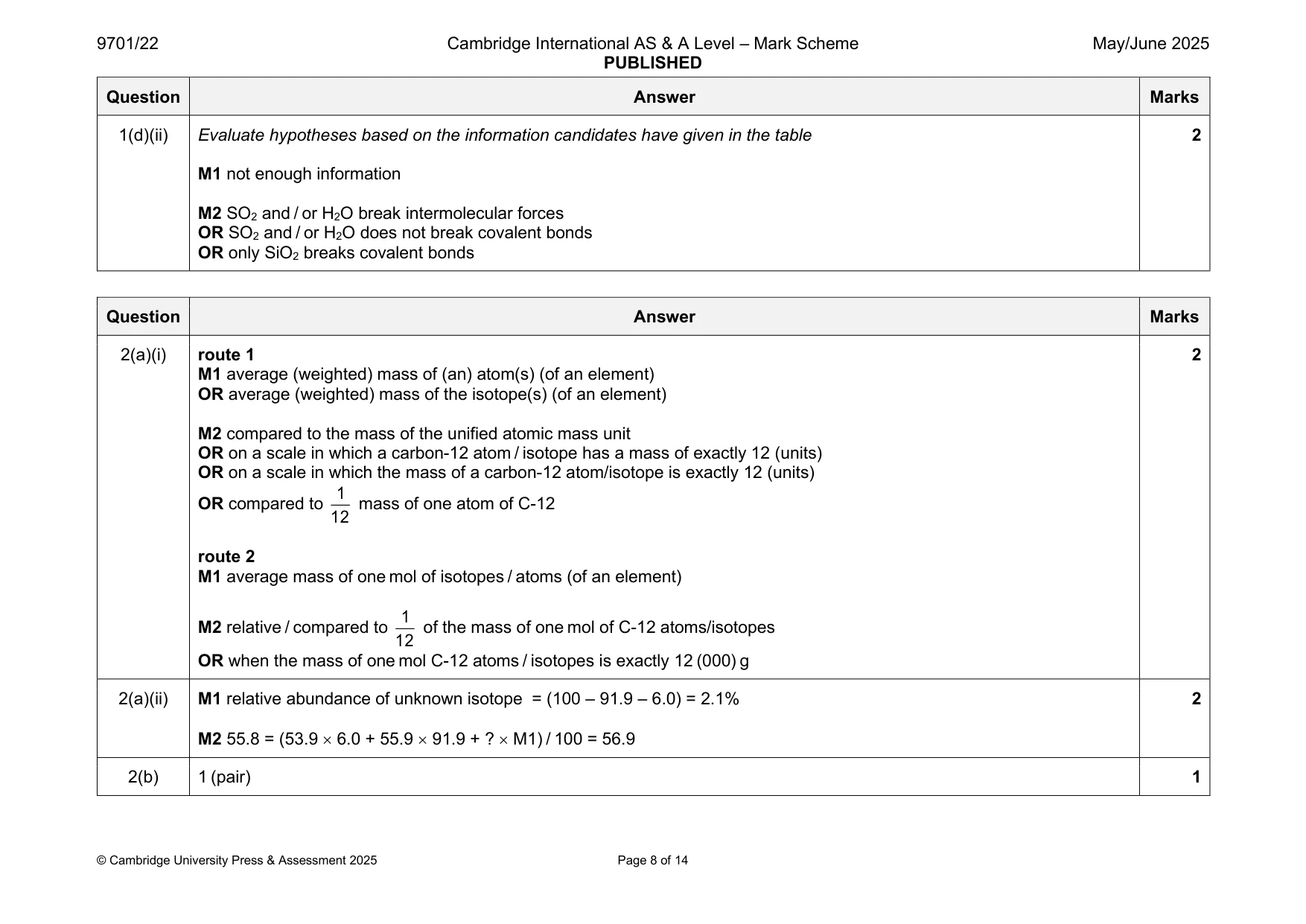 Mark scheme, page 8 of 14