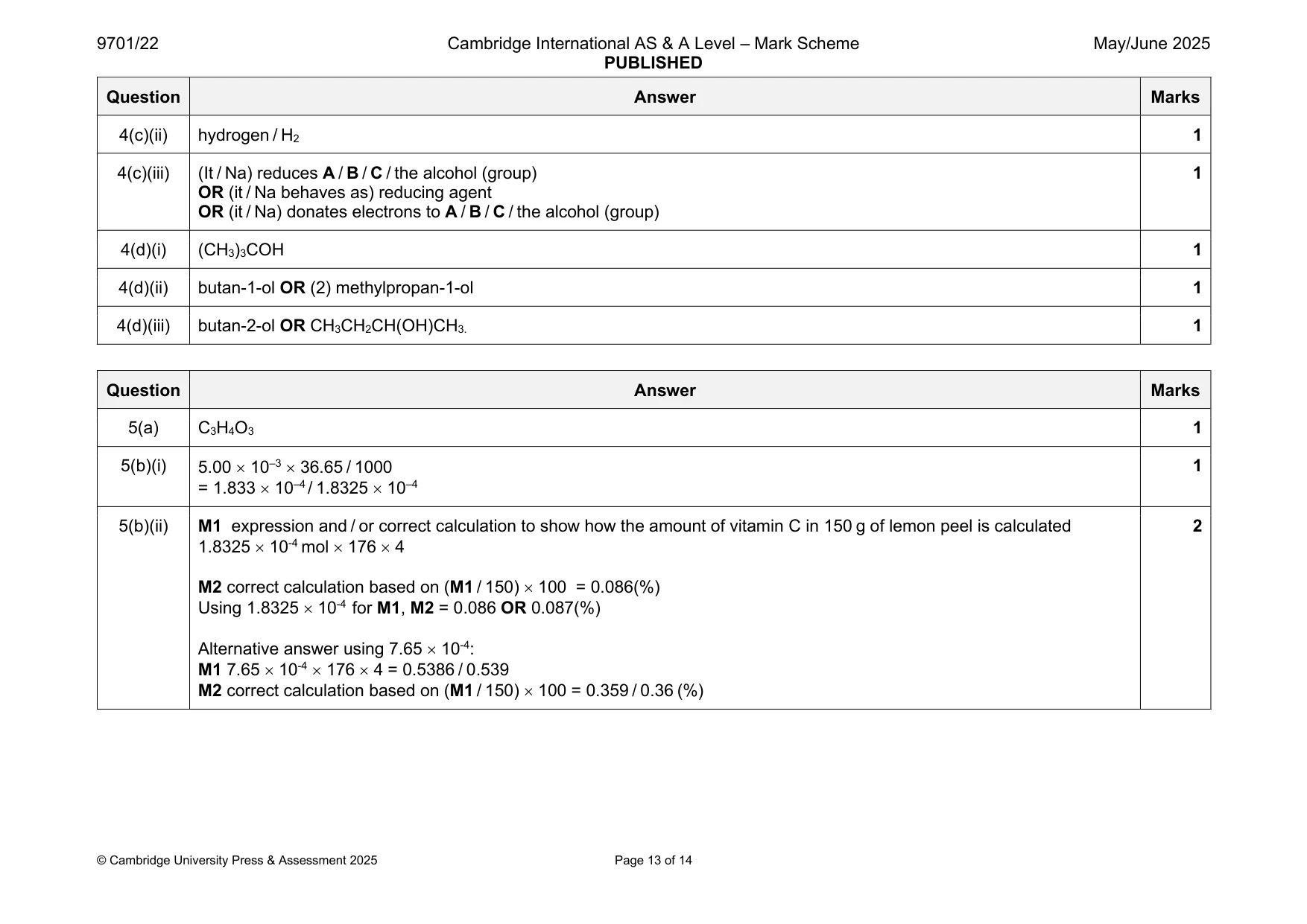 Mark scheme, page 13 of 14
