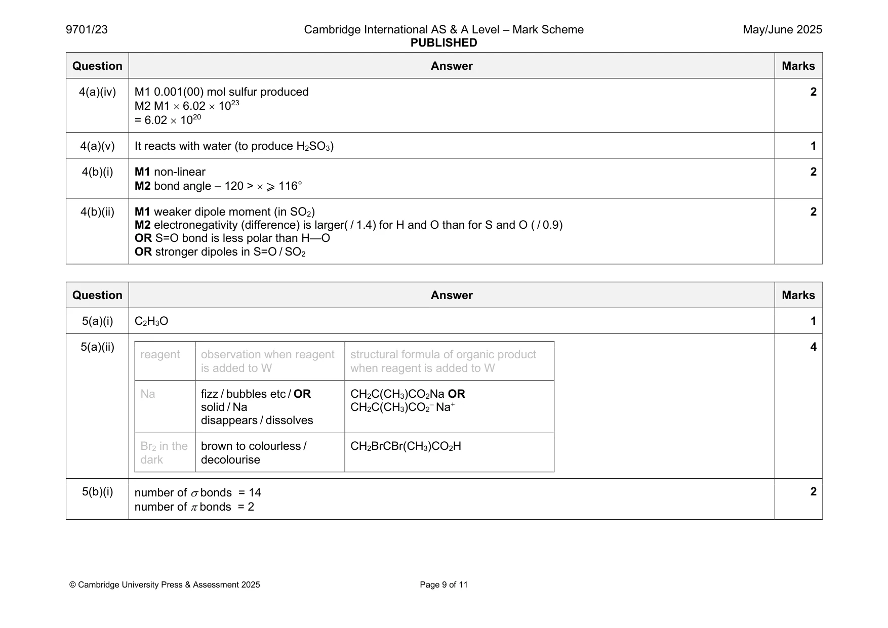 Mark scheme, page 9 of 11