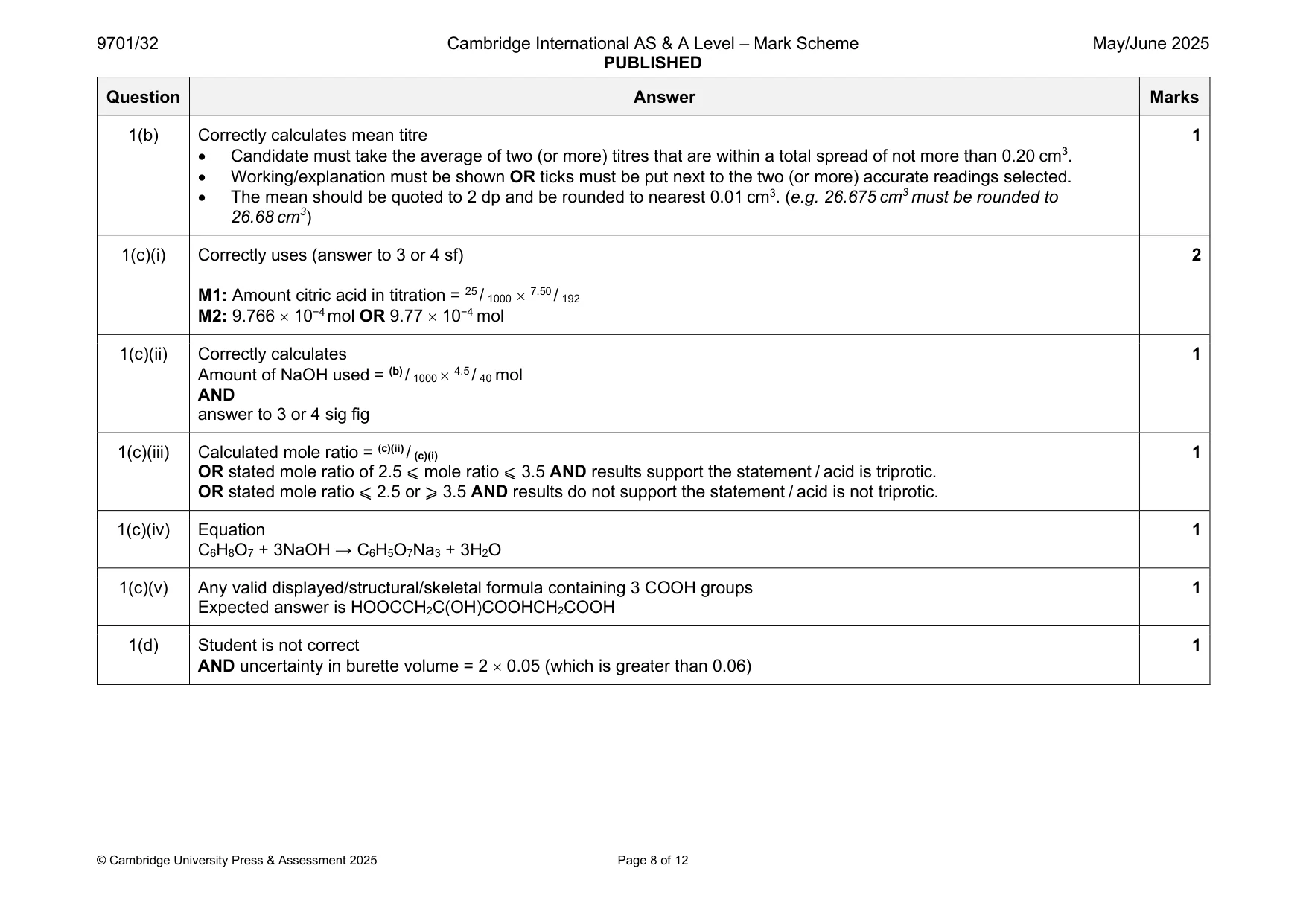 Mark scheme, page 8 of 12