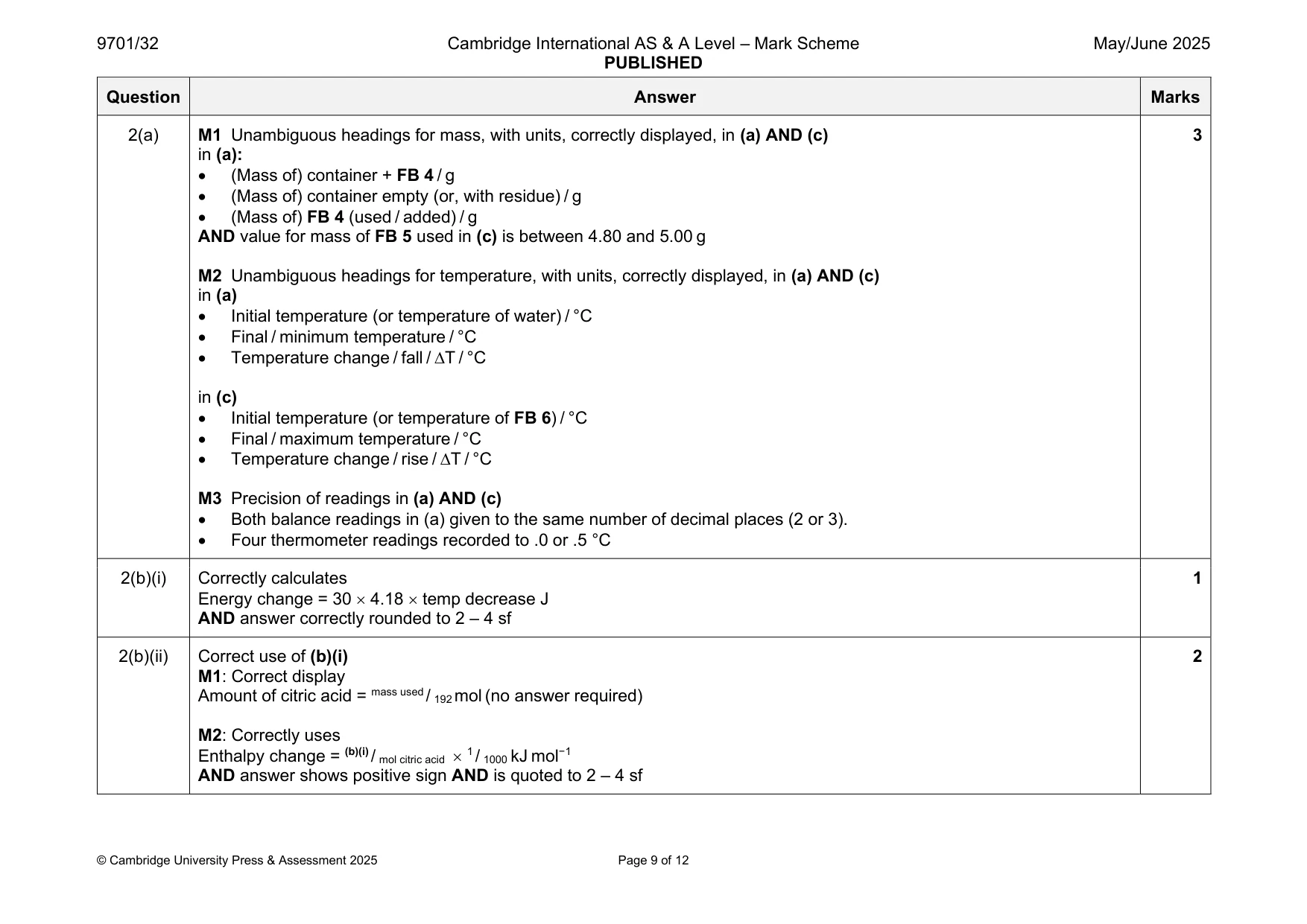 Mark scheme, page 9 of 12