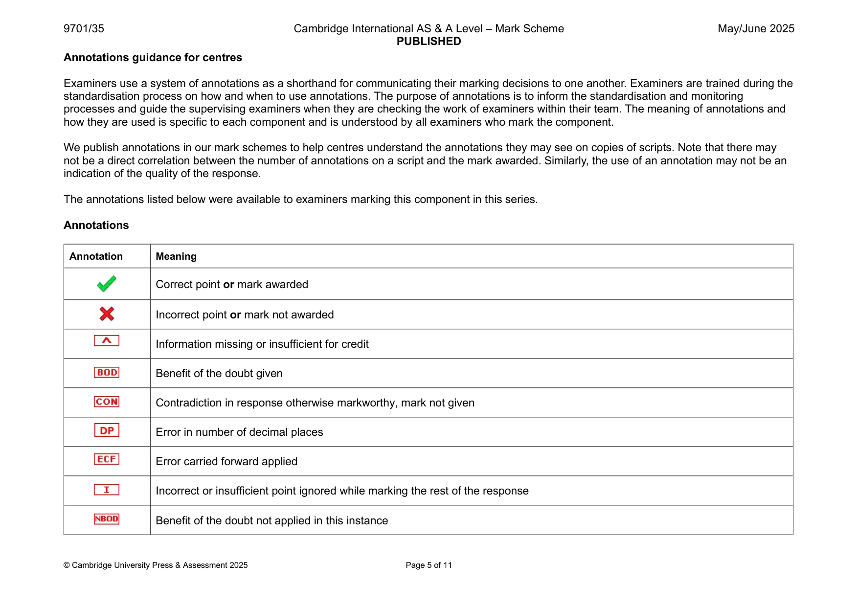 Mark scheme, page 5 of 11