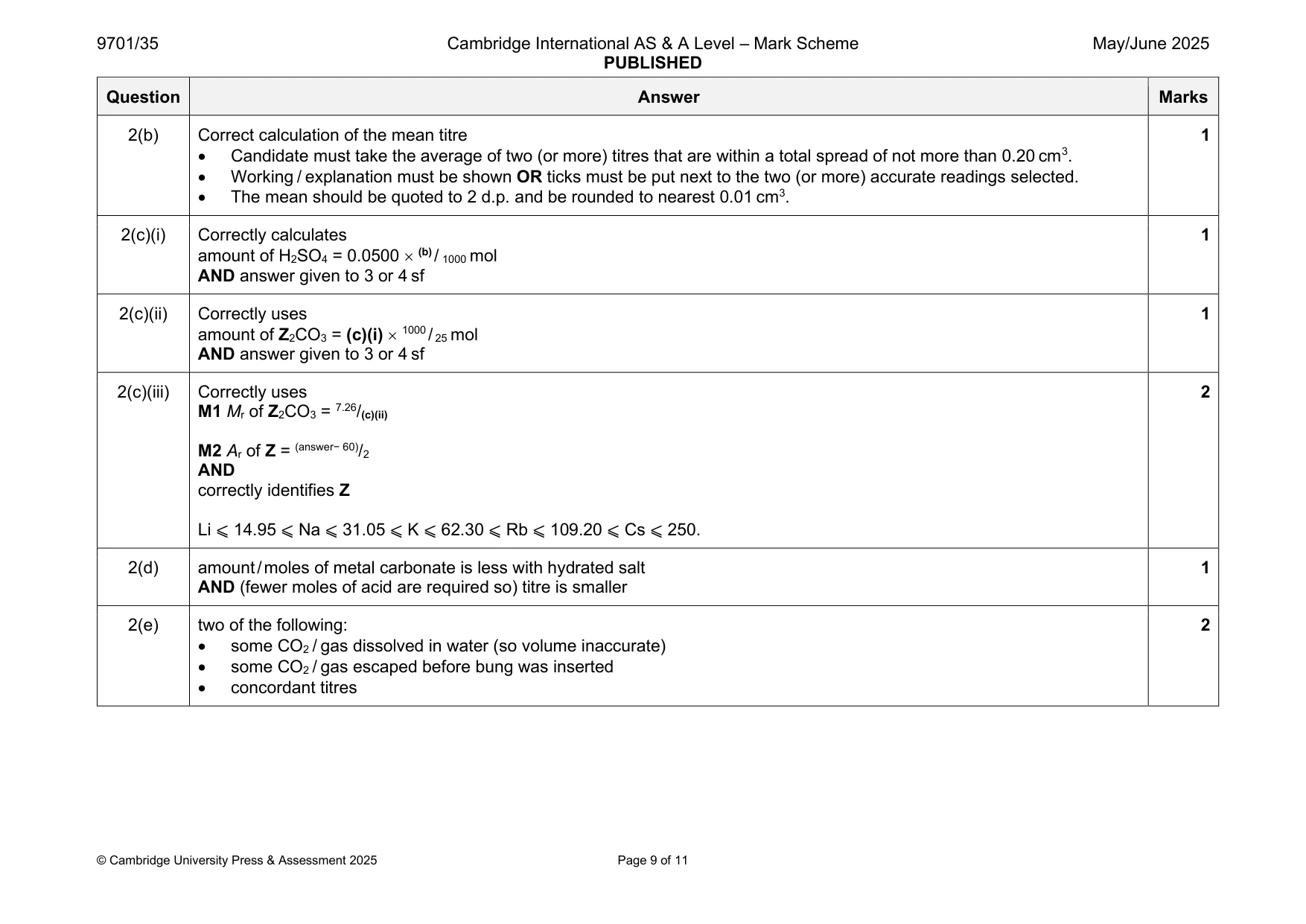 Mark scheme, page 9 of 11