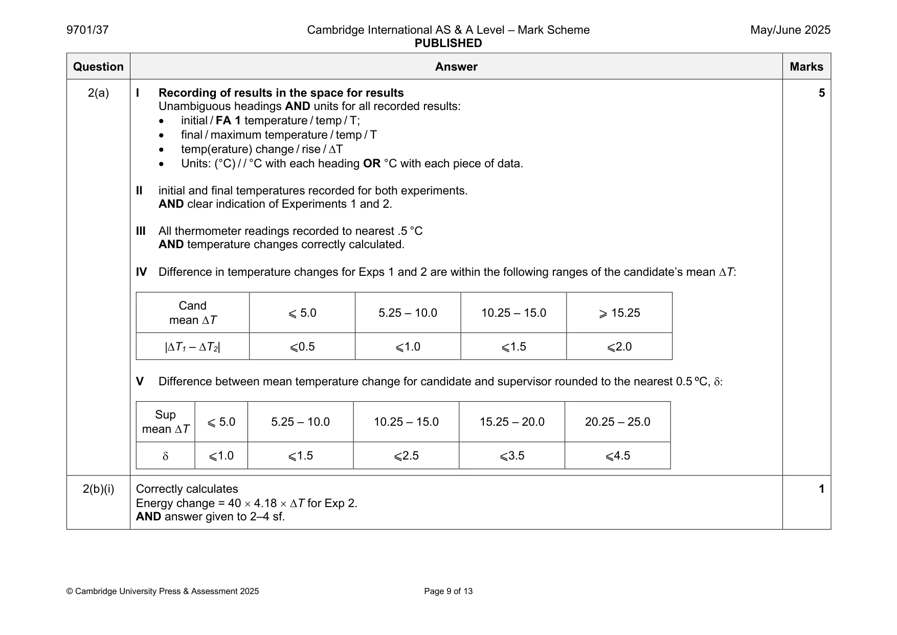Mark scheme, page 9 of 13