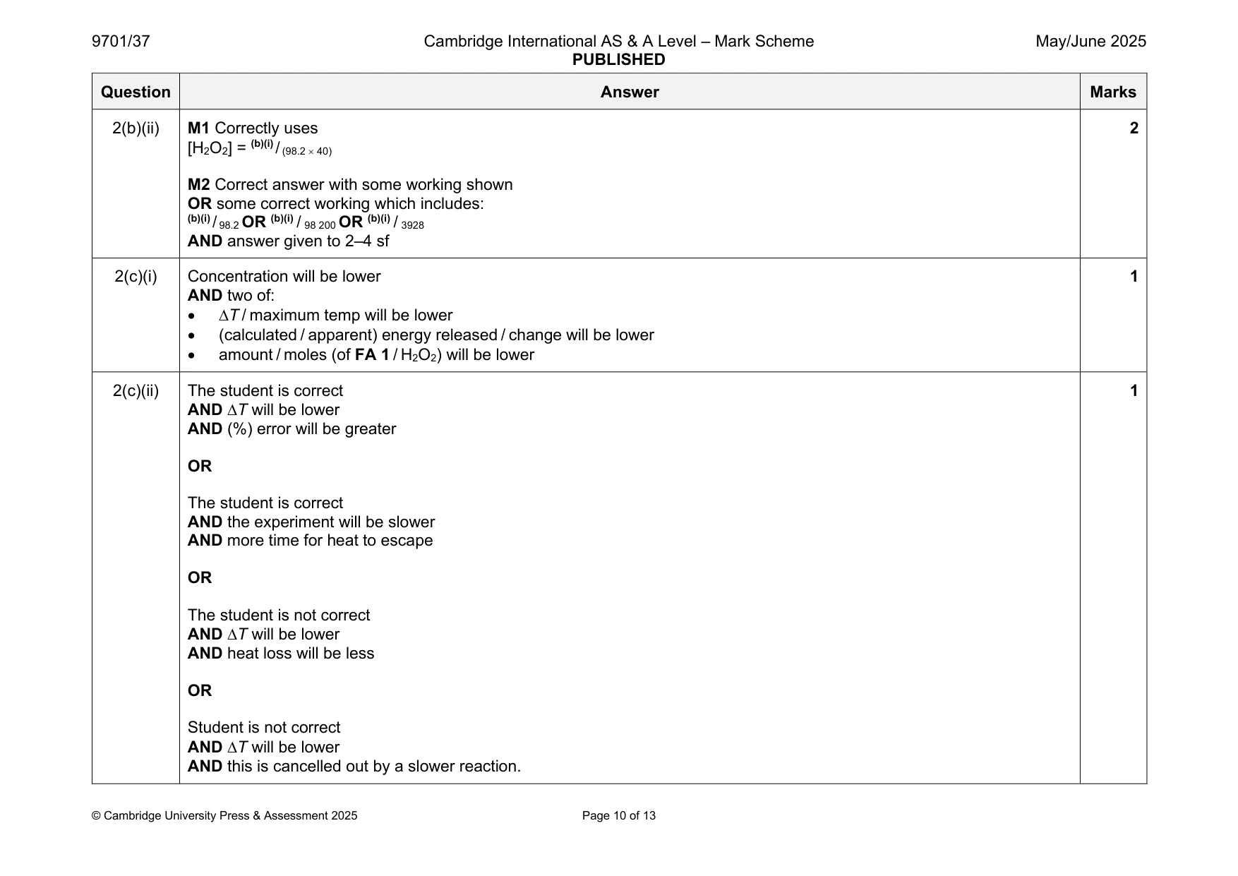 Mark scheme, page 10 of 13