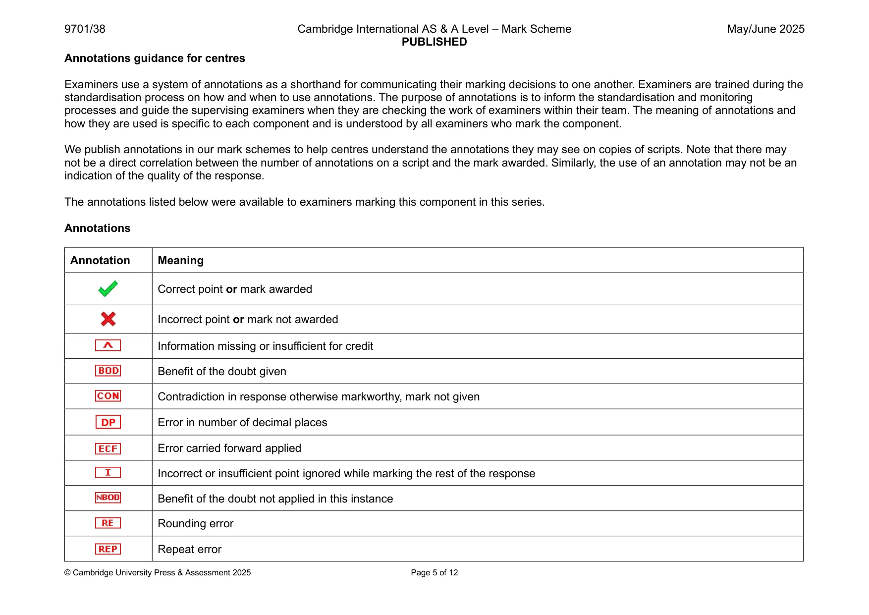 Mark scheme, page 5 of 12
