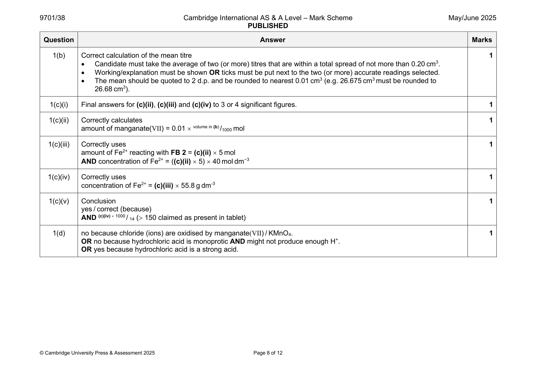 Mark scheme, page 8 of 12