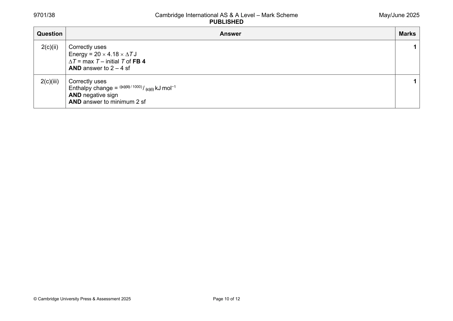 Mark scheme, page 10 of 12
