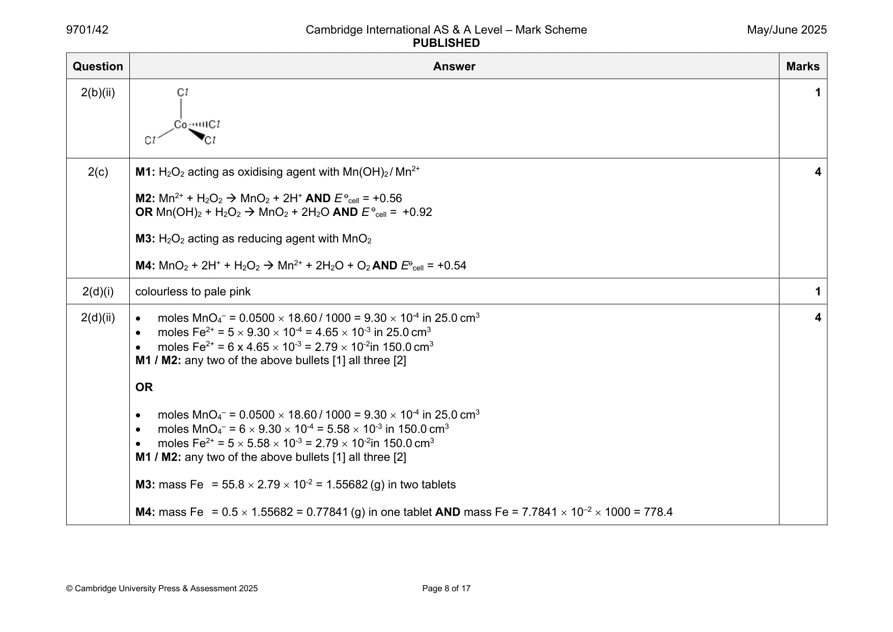 Mark scheme, page 8 of 17