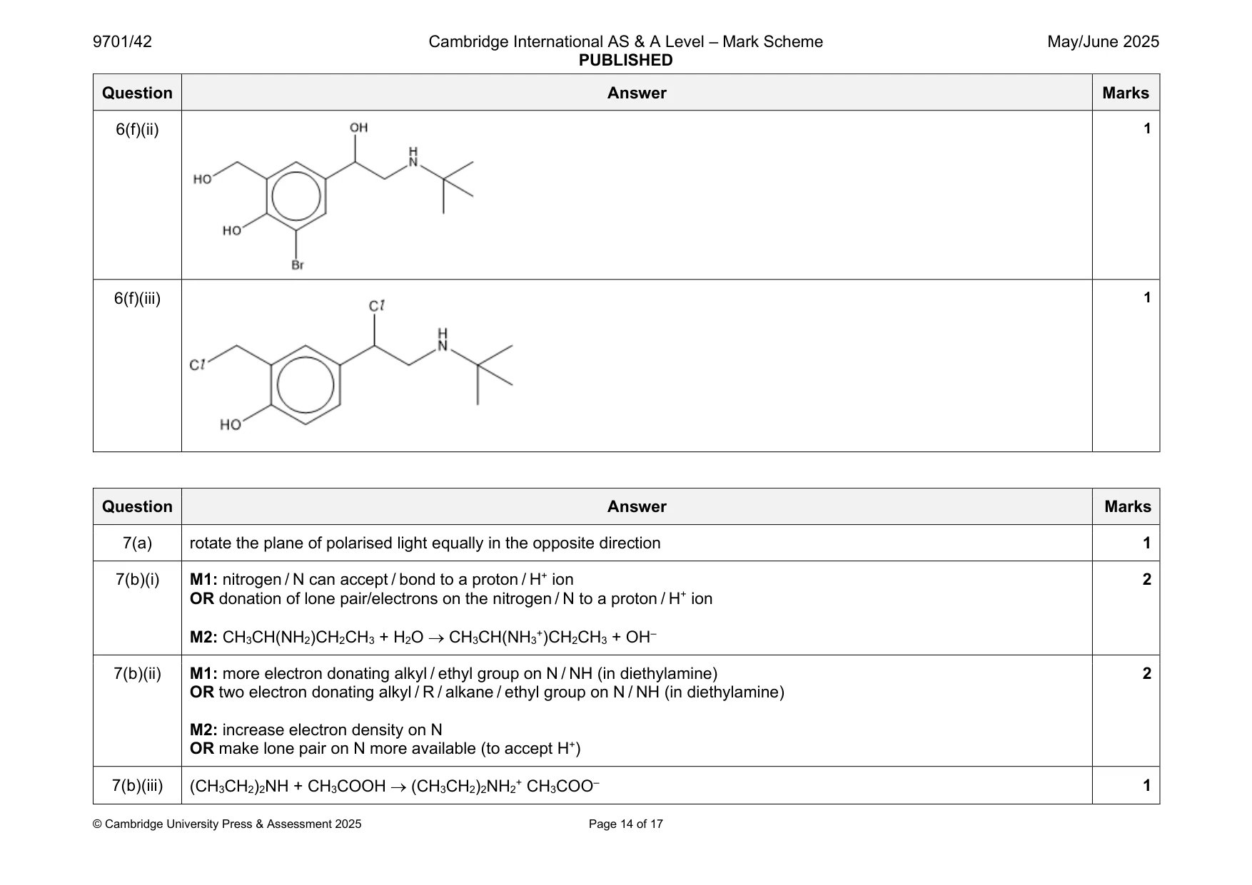 Mark scheme, page 14 of 17