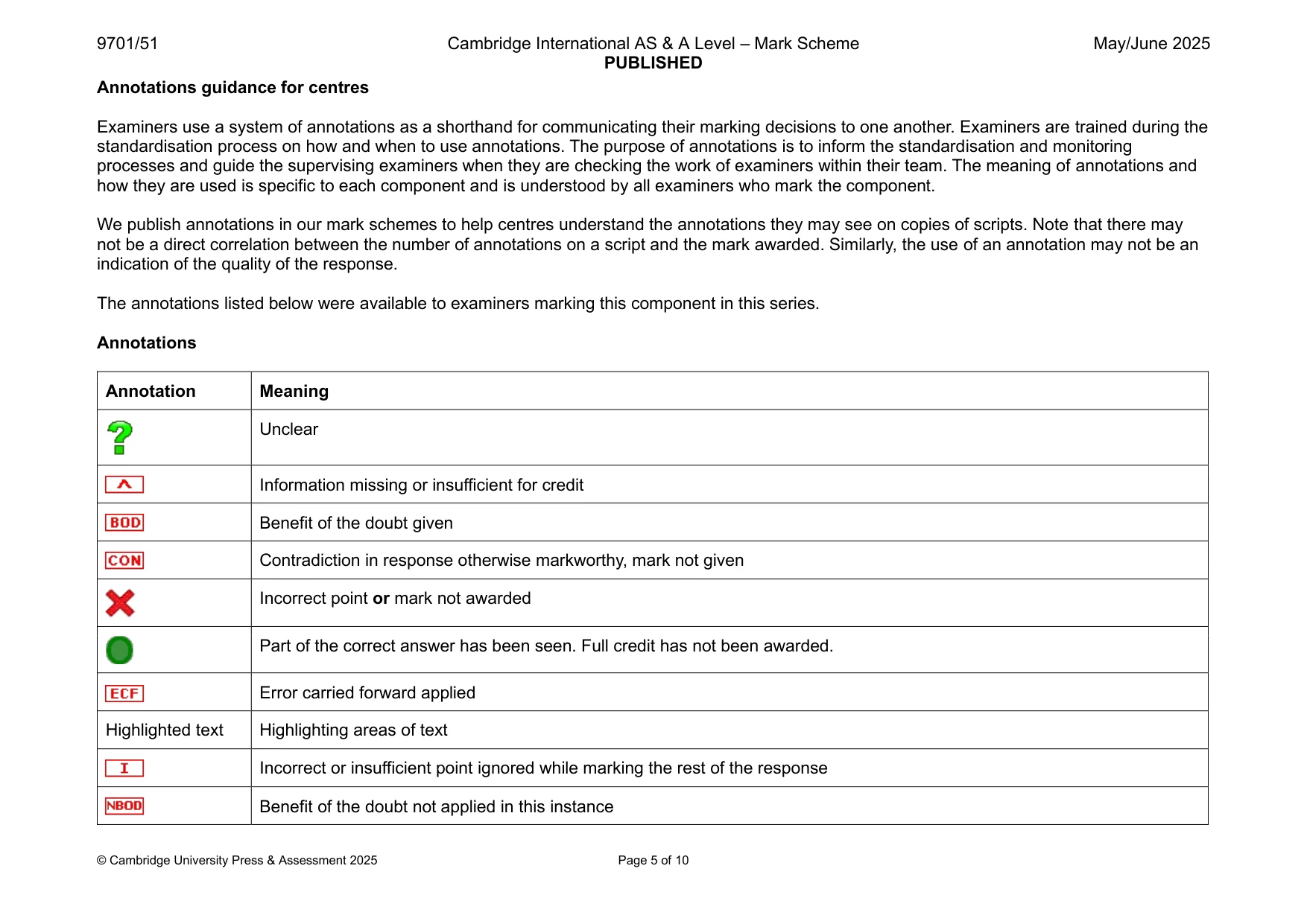 Mark scheme, page 5 of 10