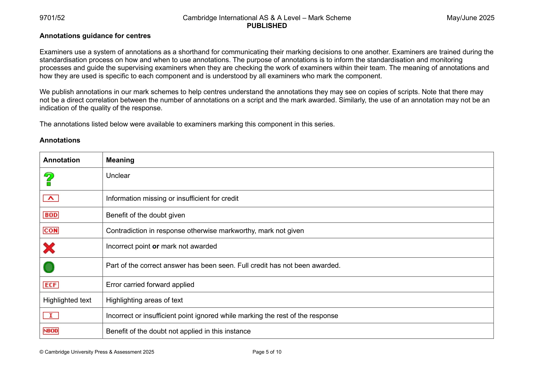 Mark scheme, page 5 of 10
