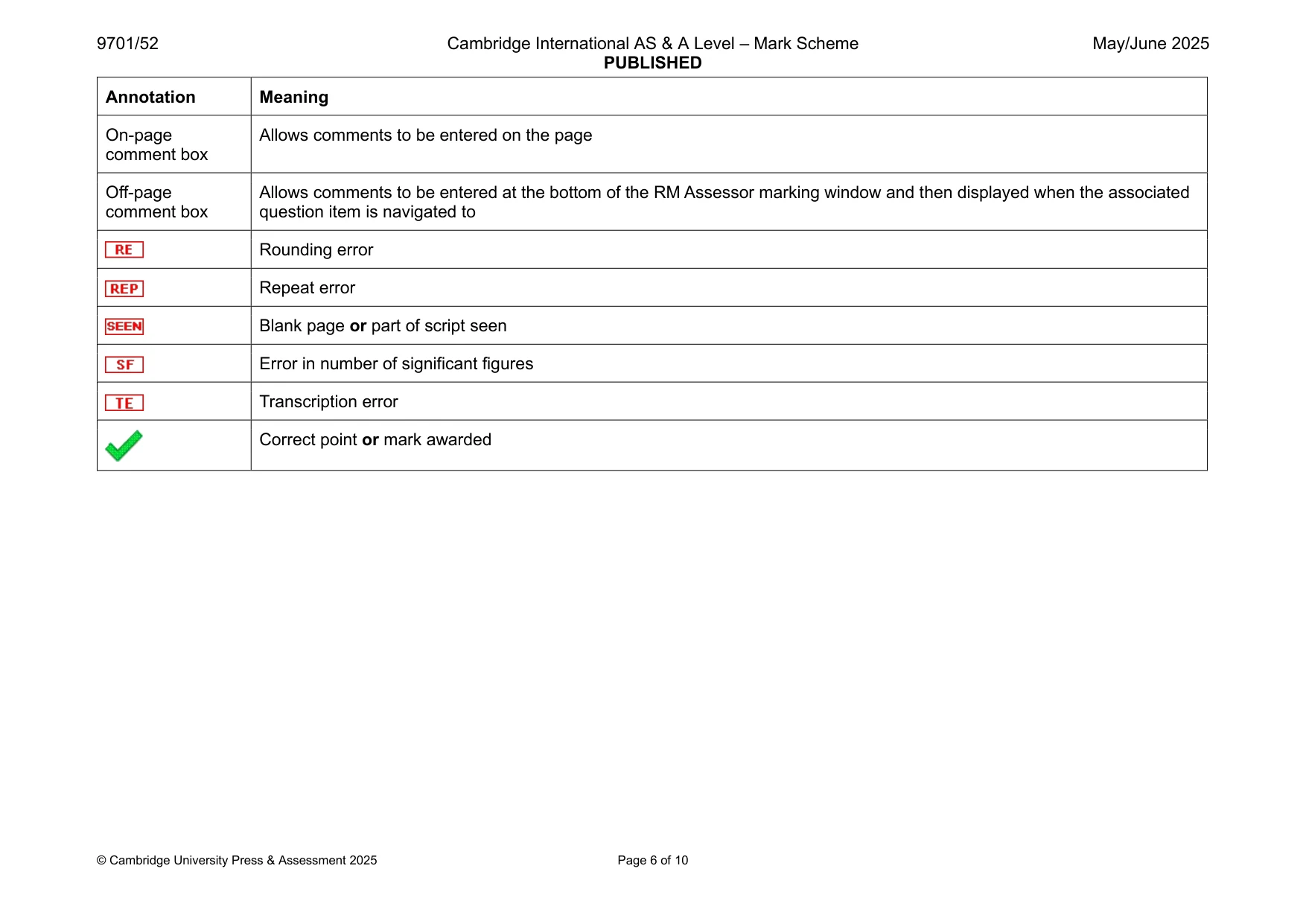 Mark scheme, page 6 of 10