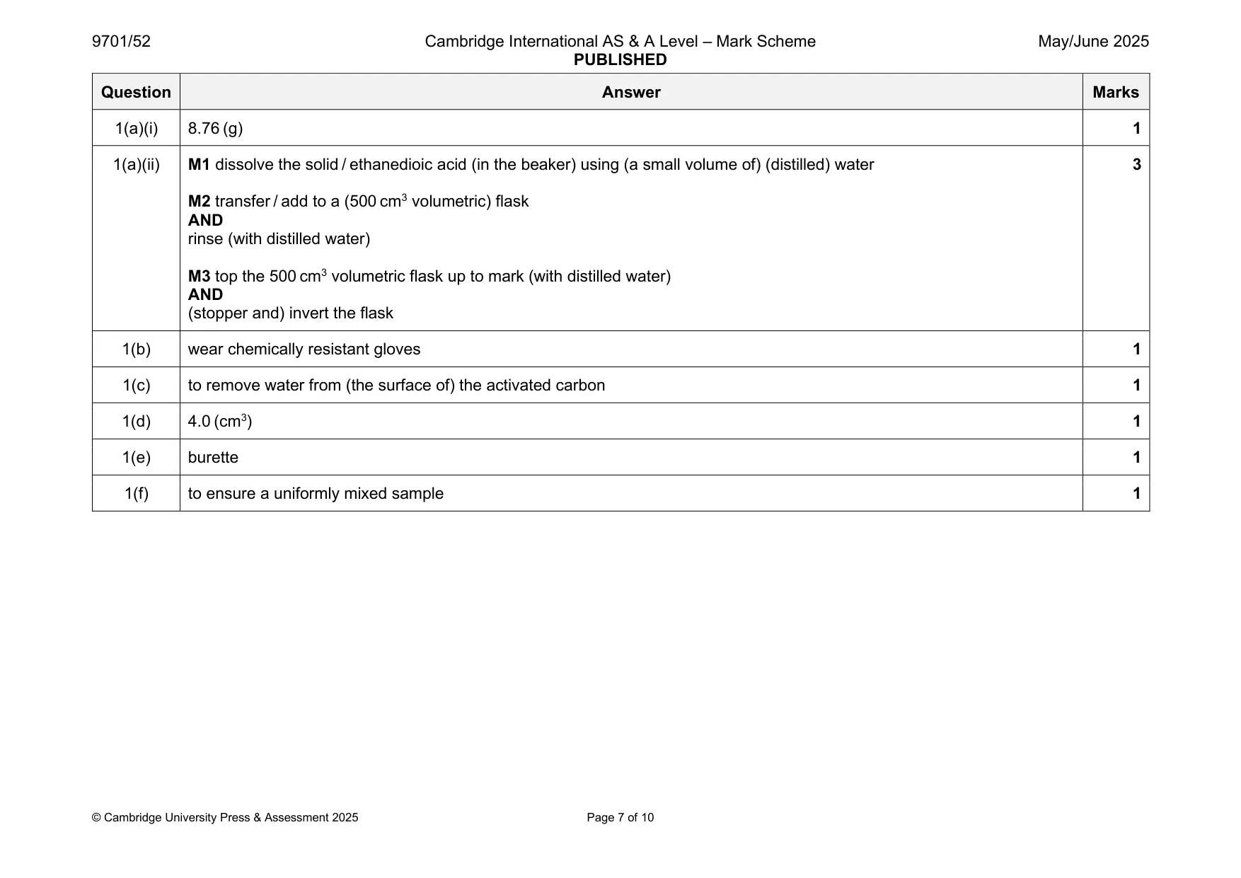 Mark scheme, page 7 of 10