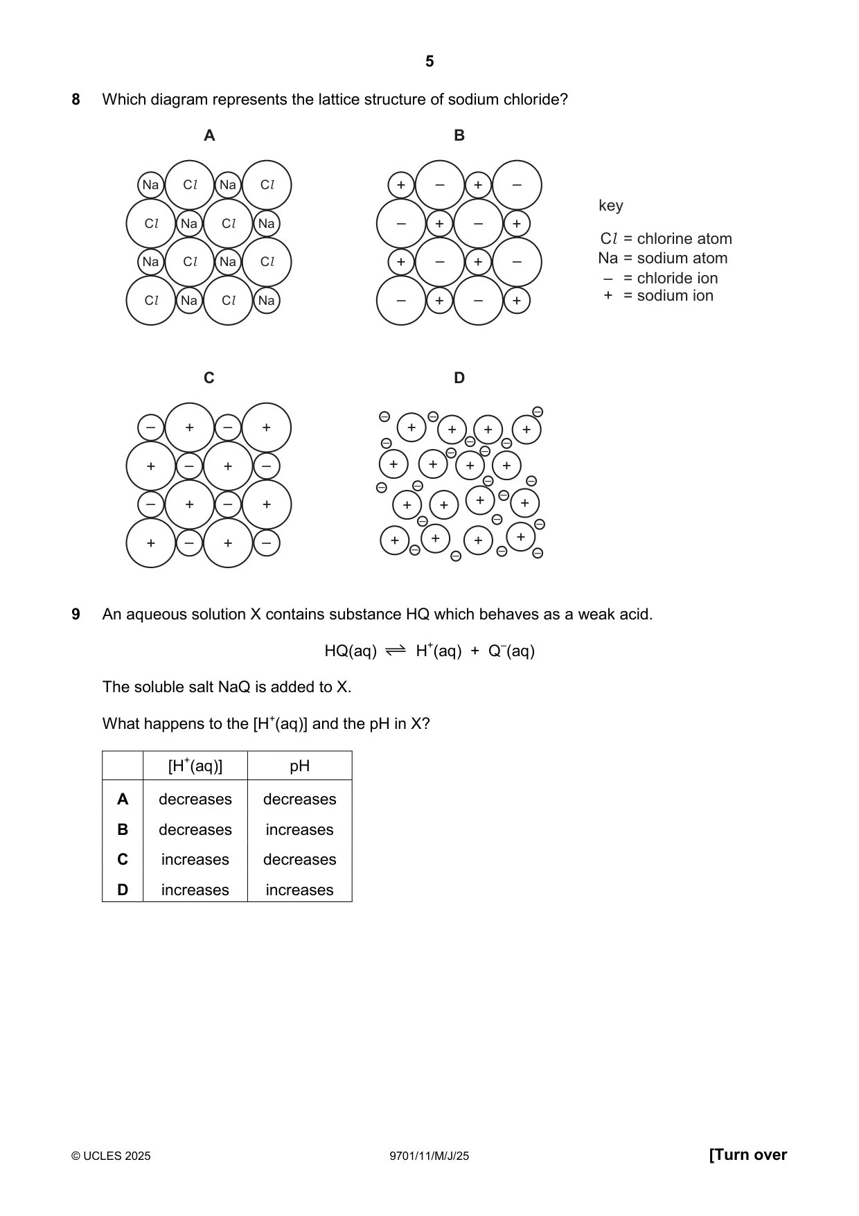 Cambridge A Level Chemistry 9701 2025 May/June Paper 1 · Variant 1 question paper, page 5 of 20
