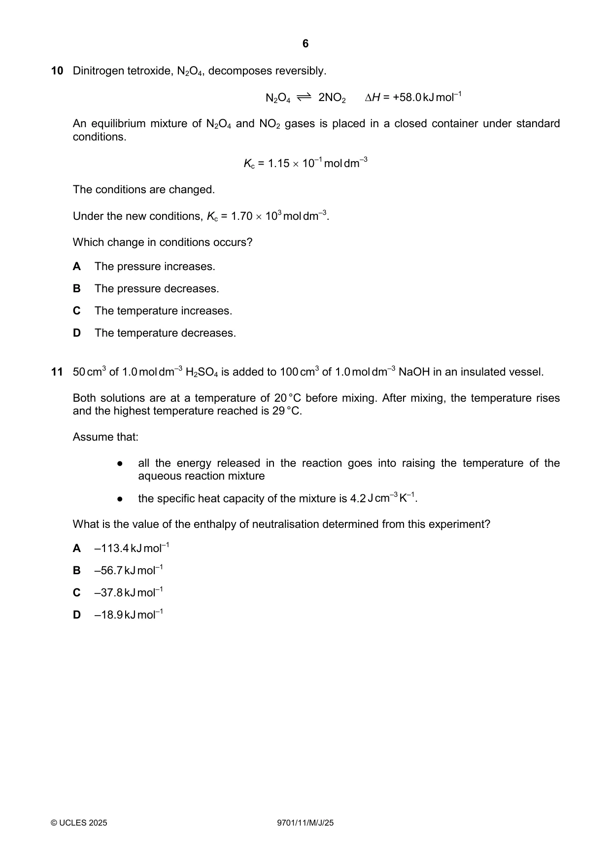 Cambridge A Level Chemistry 9701 2025 May/June Paper 1 · Variant 1 question paper, page 6 of 20