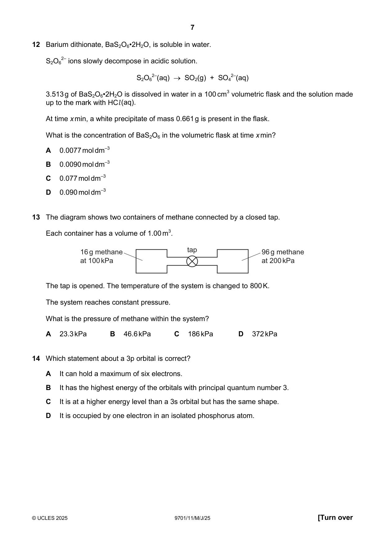 Cambridge A Level Chemistry 9701 2025 May/June Paper 1 · Variant 1 question paper, page 7 of 20