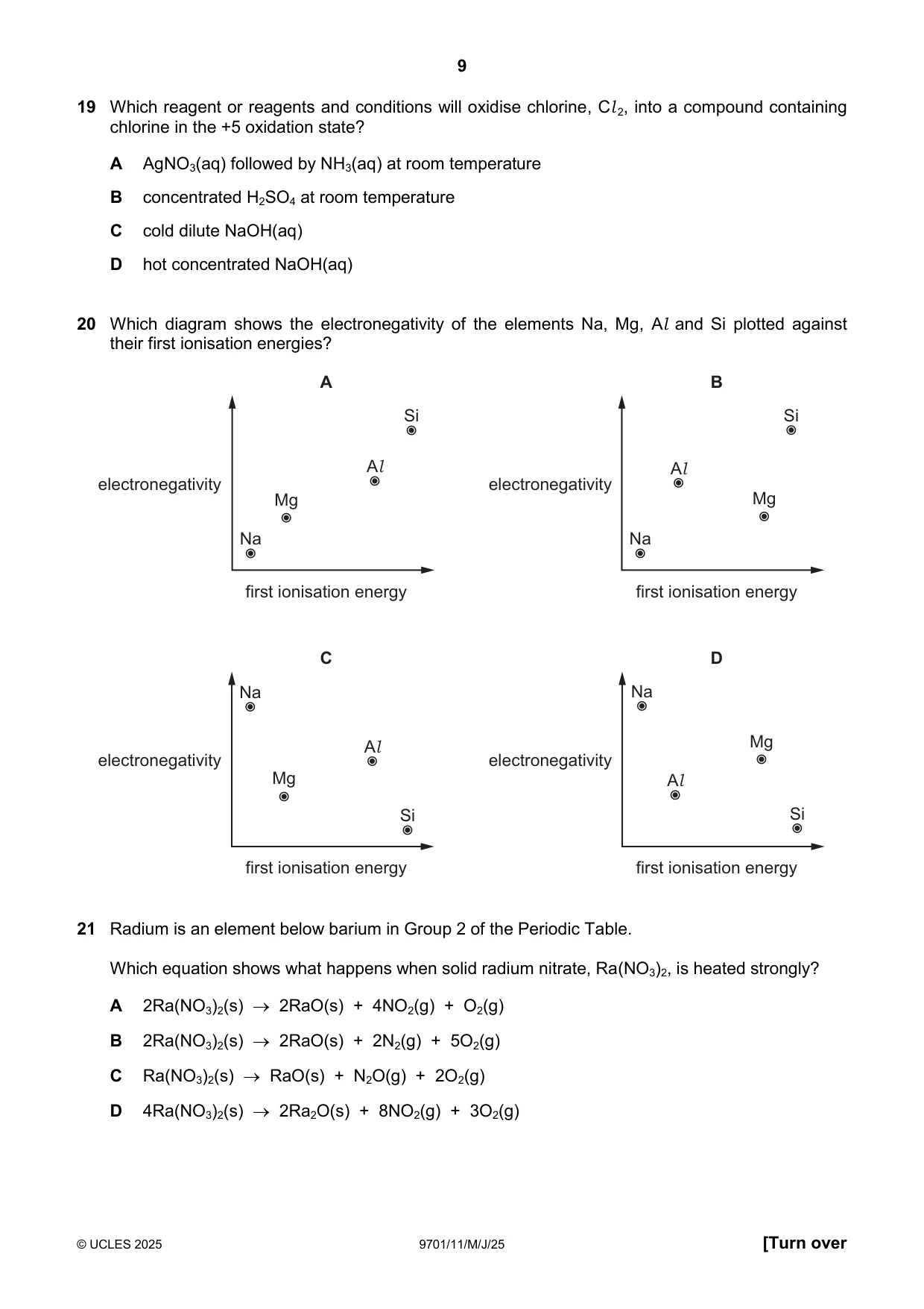 Cambridge A Level Chemistry 9701 2025 May/June Paper 1 · Variant 1 question paper, page 9 of 20