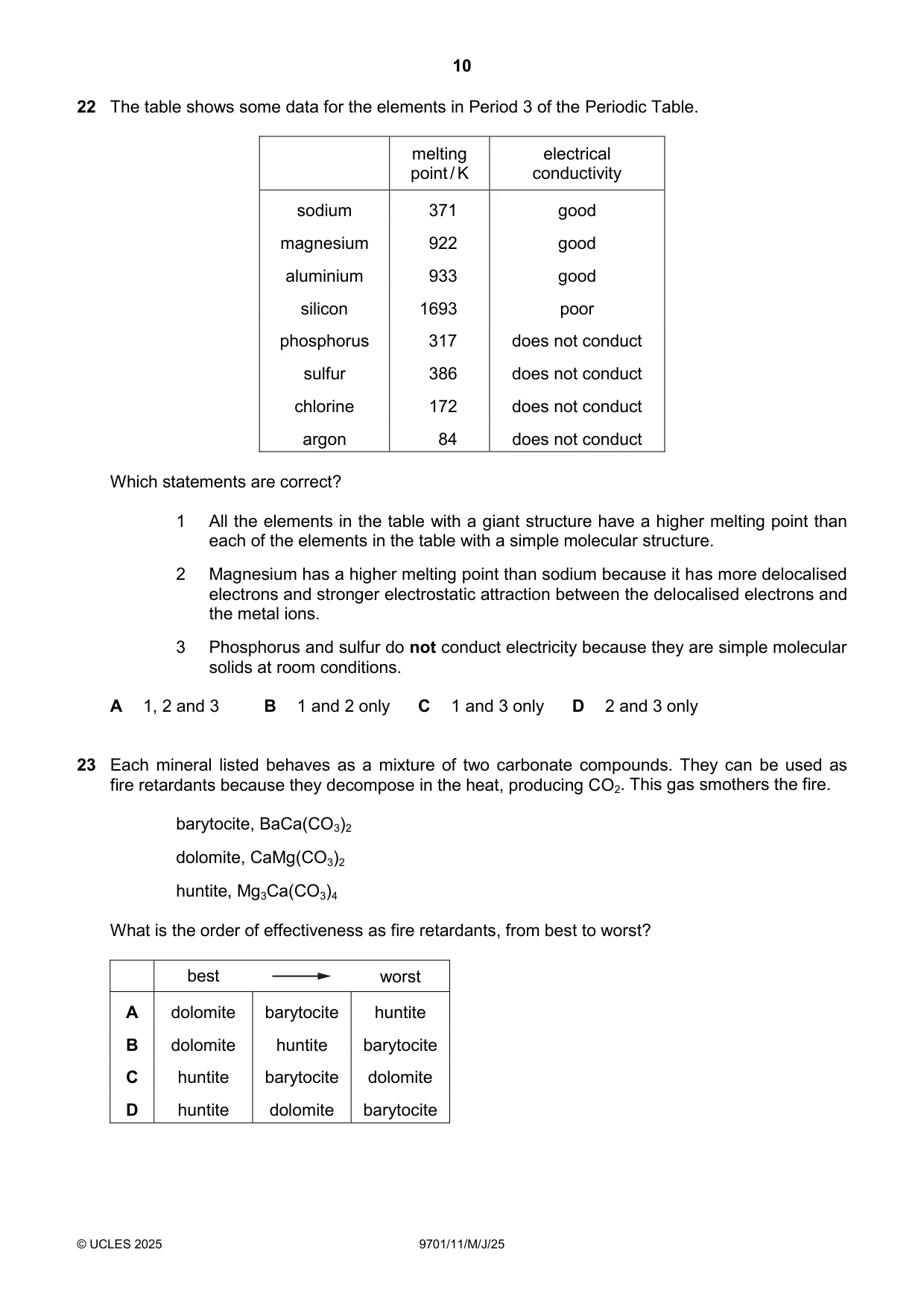 Cambridge A Level Chemistry 9701 2025 May/June Paper 1 · Variant 1 question paper, page 10 of 20