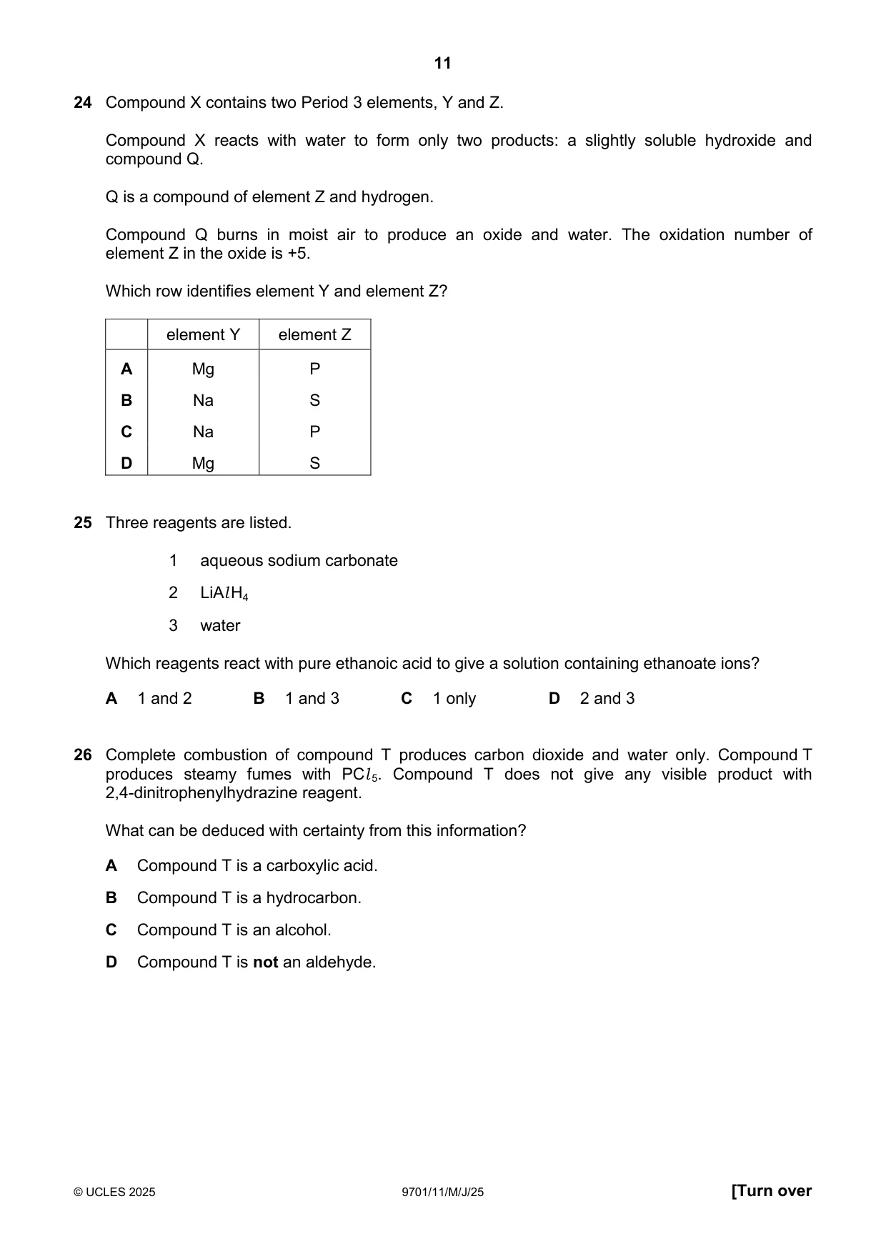 Cambridge A Level Chemistry 9701 2025 May/June Paper 1 · Variant 1 question paper, page 11 of 20