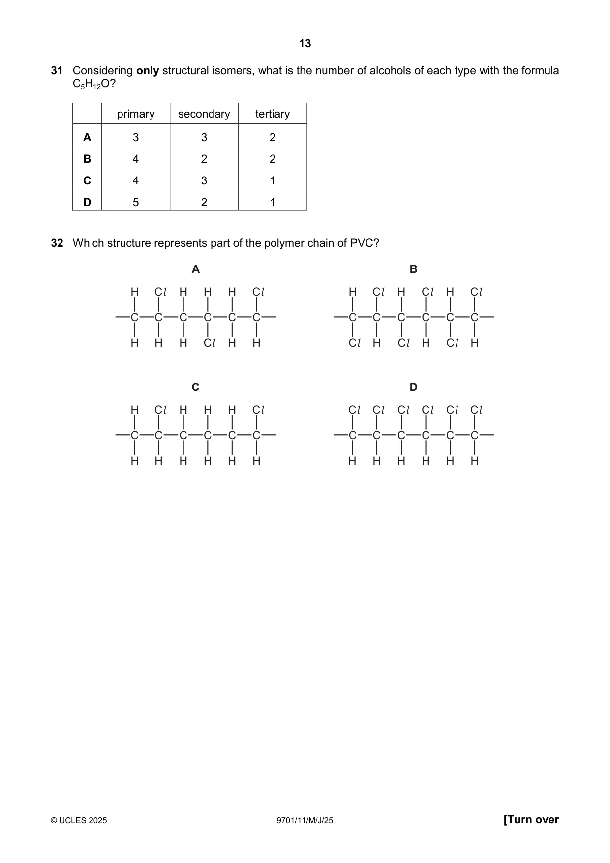 Cambridge A Level Chemistry 9701 2025 May/June Paper 1 · Variant 1 question paper, page 13 of 20