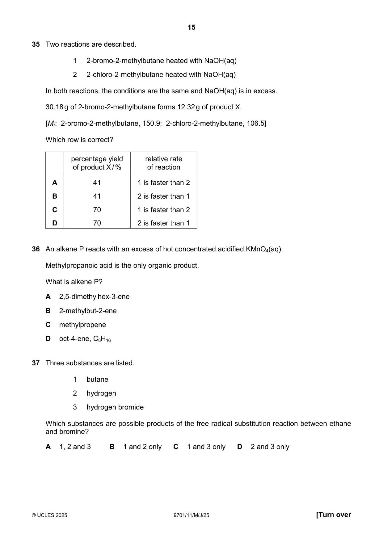 Cambridge A Level Chemistry 9701 2025 May/June Paper 1 · Variant 1 question paper, page 15 of 20