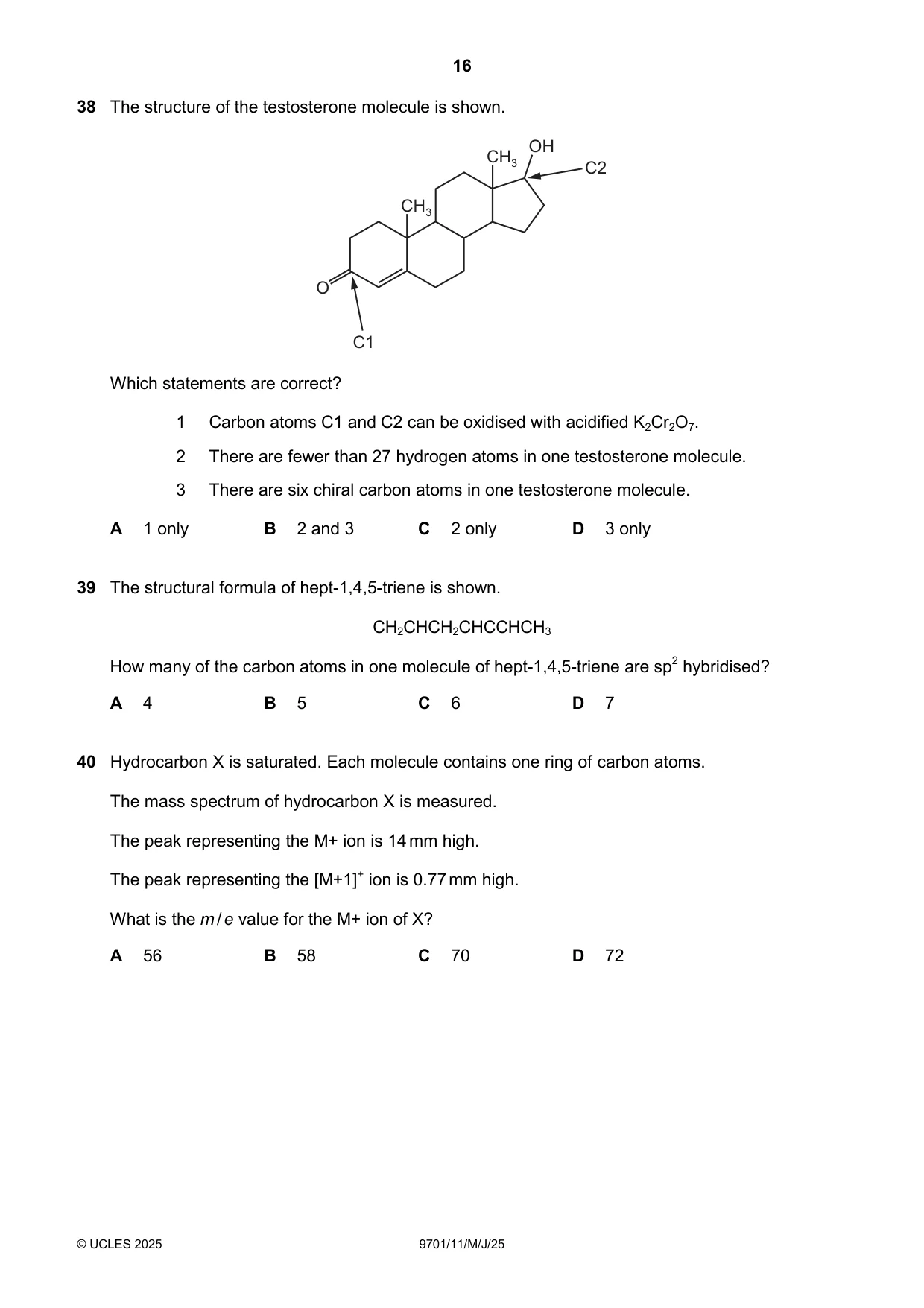 Cambridge A Level Chemistry 9701 2025 May/June Paper 1 · Variant 1 question paper, page 16 of 20