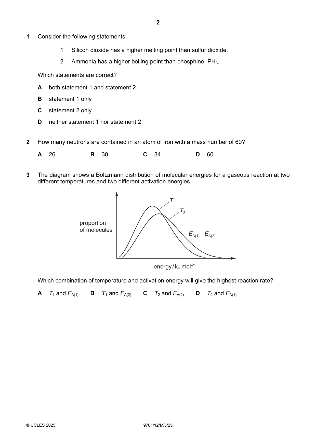 Cambridge A Level Chemistry 9701 2025 May/June Paper 1 · Variant 2 question paper, page 2 of 16
