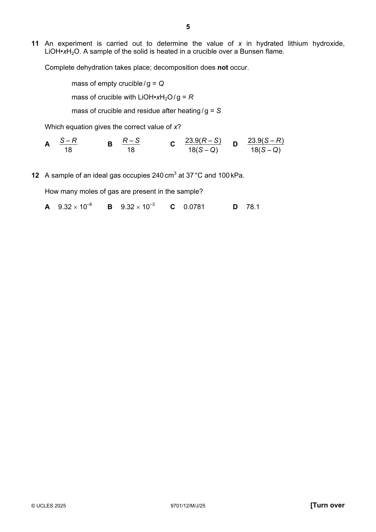 Cambridge A Level Chemistry 9701 2025 May/June Paper 1 · Variant 2 question paper, page 5 of 16